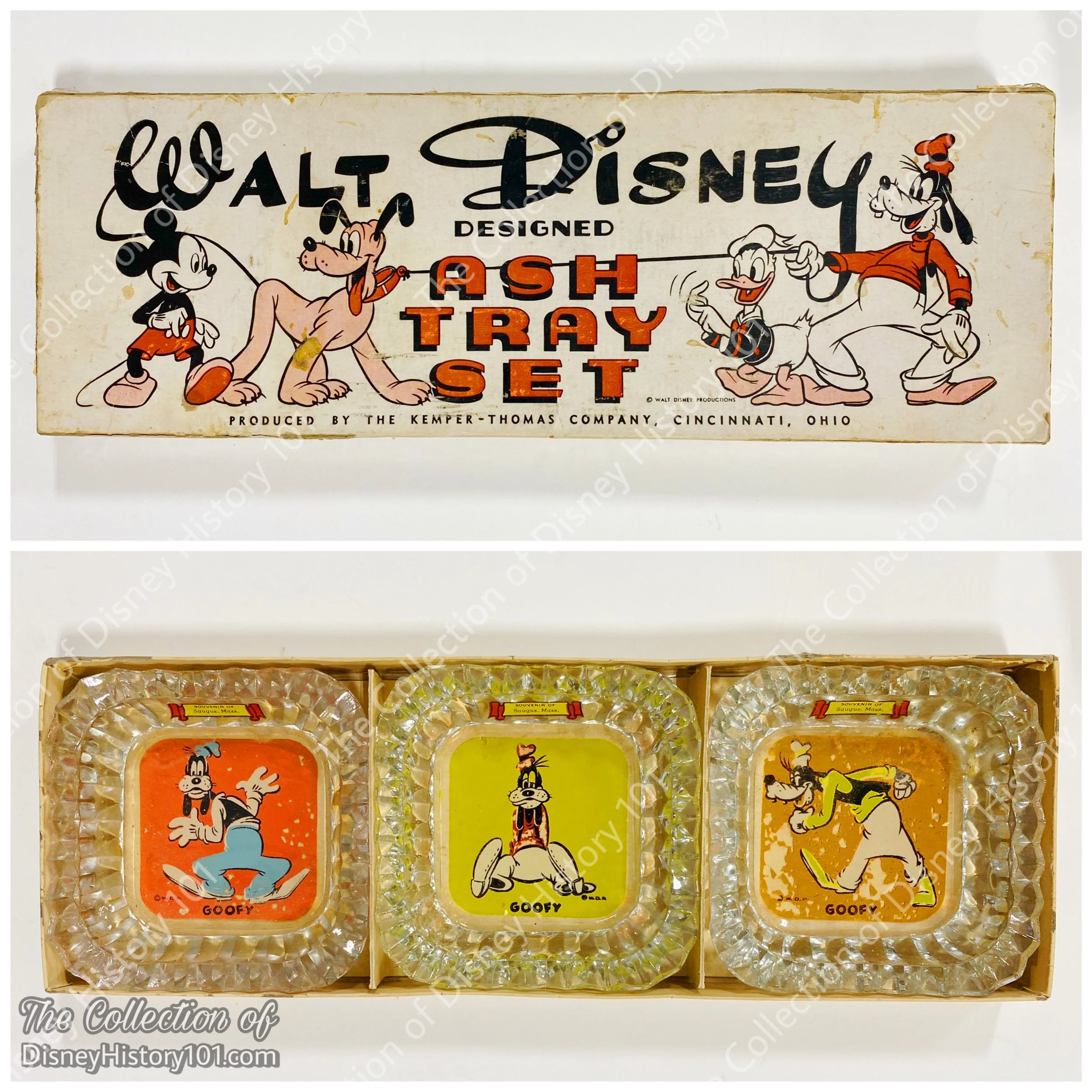 "How to Smoke" - Goofy is the star of the Walt Disney Designed Ash Tray Set by the Kemper-Thomas Company.
