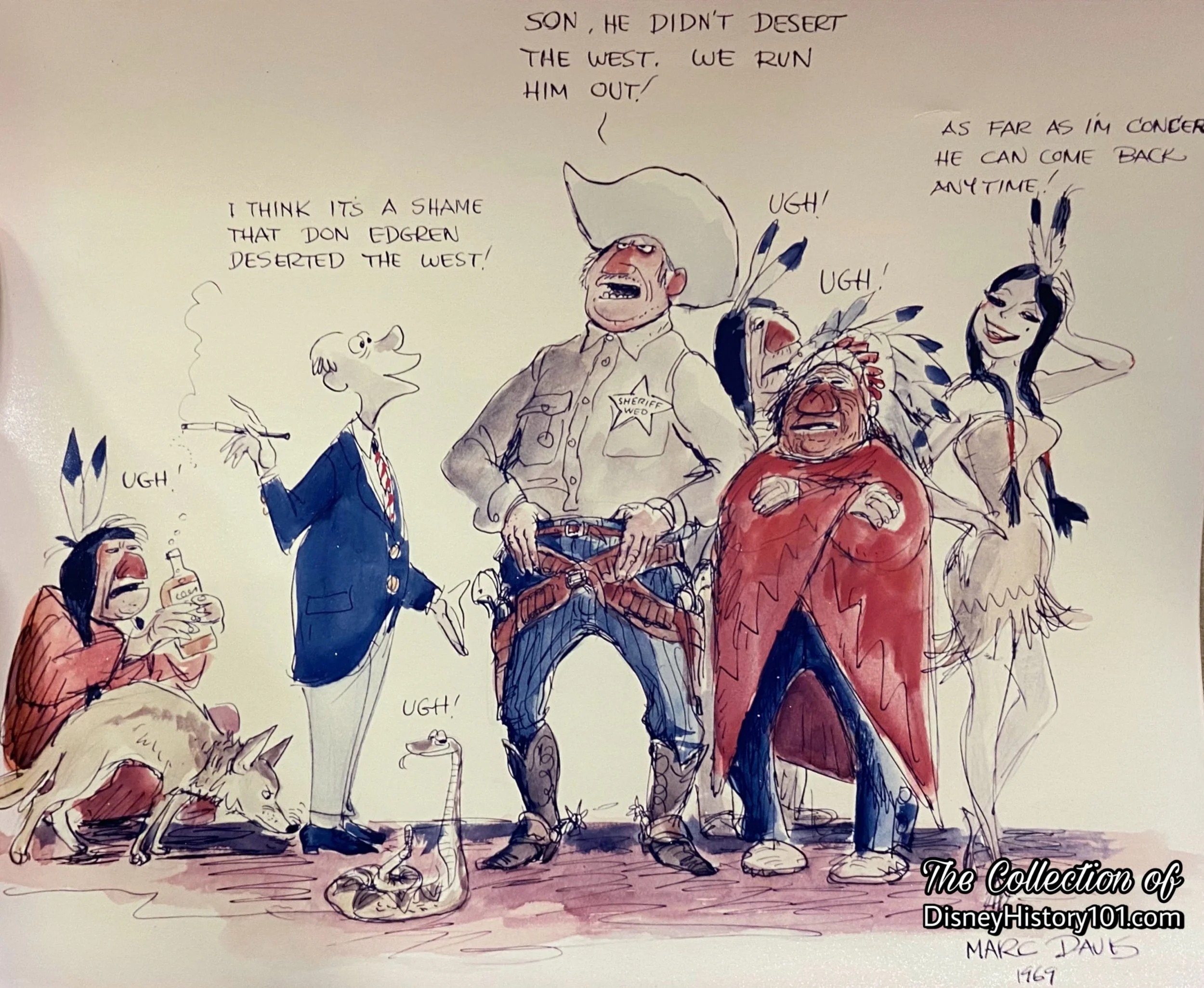 Western River Expedition gag drawing by Marc Davis. 