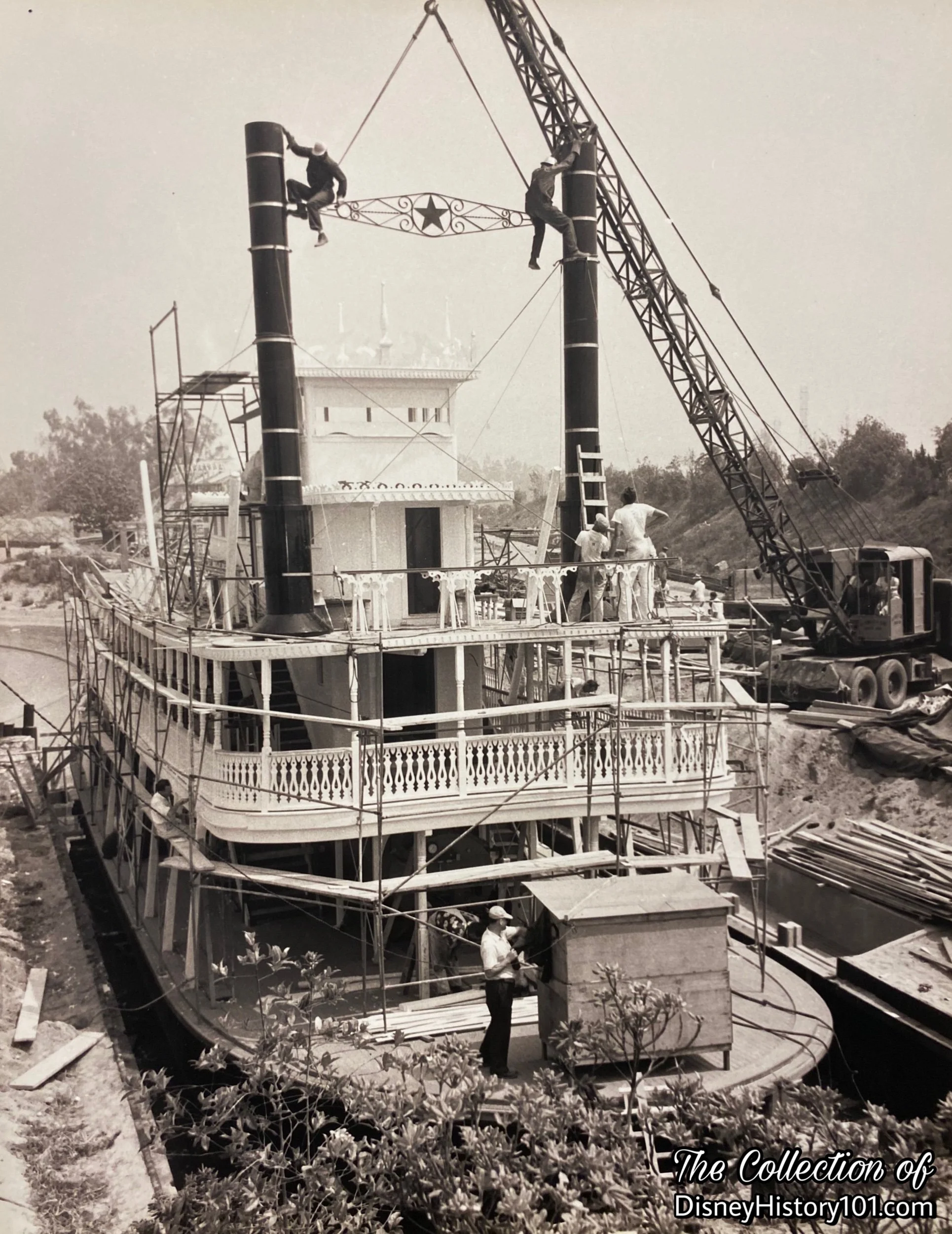  Soon the entire boat would be assembled and completed at Disneyland under the direction of Rear Admiral Joe Fowler, USN (Ret.) Vice President of Disneyland, Inc. and Director of Construction and Maintenance Division. The hull was the first component