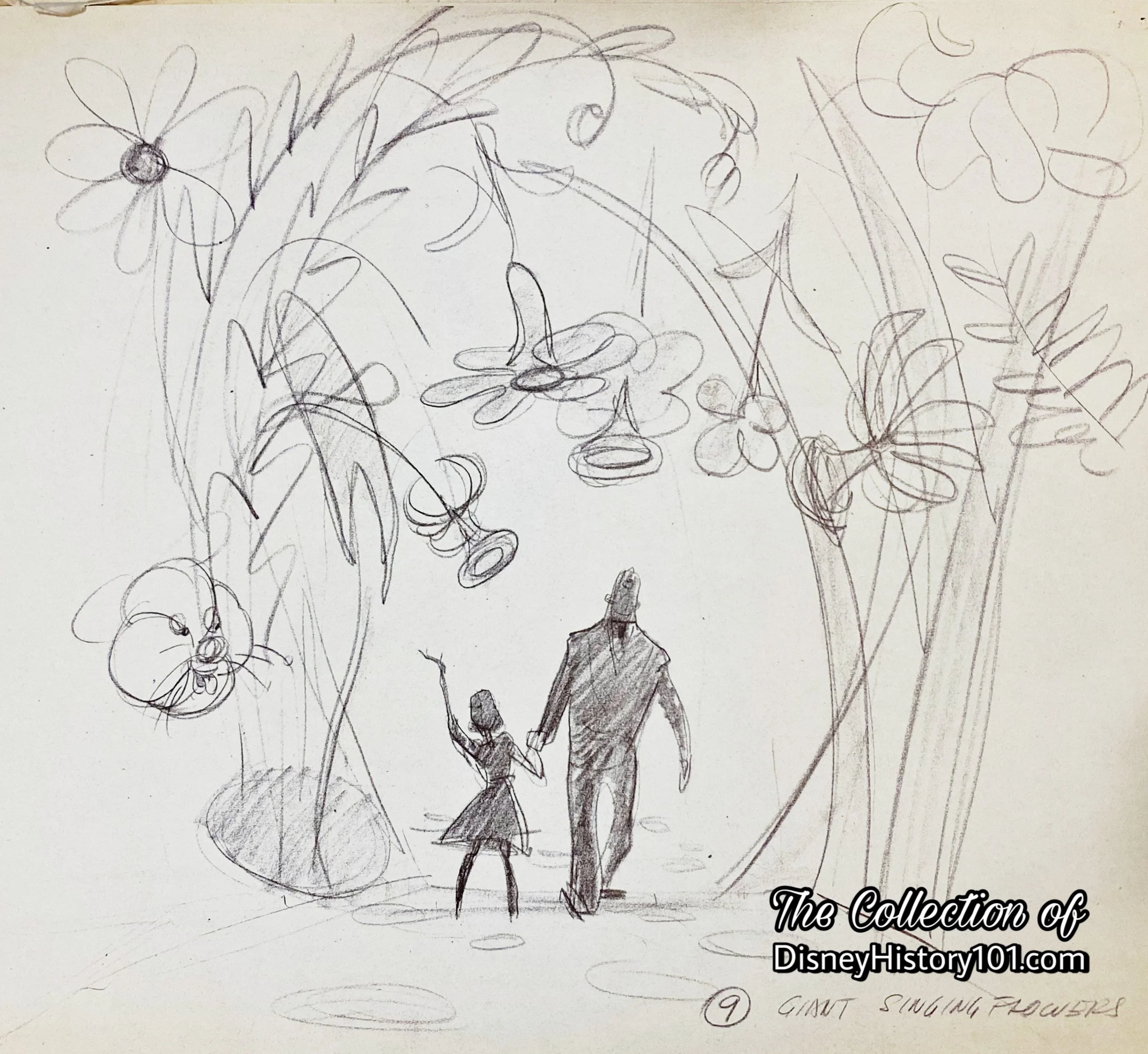 Show Design concept “ruff” artwork for a Golden Afternoon “Singing Flowers” scenic by an unknown artist; possibly Bruce Bushman.