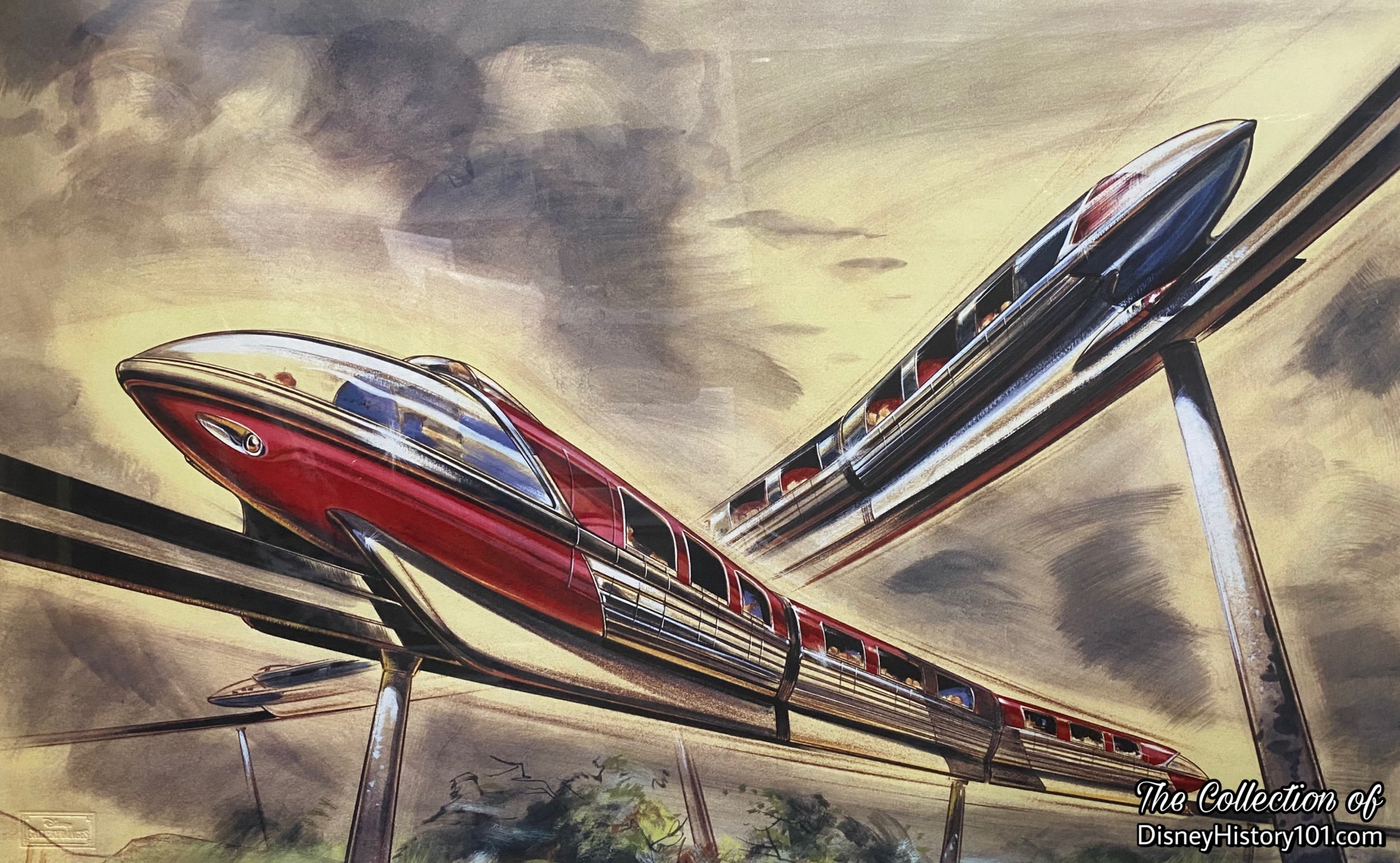 “Crossing Monorails”, watercolor, by John Hench, c. 1963; Printed in a limited edition of 350 by The Disney Gallery in 1994.