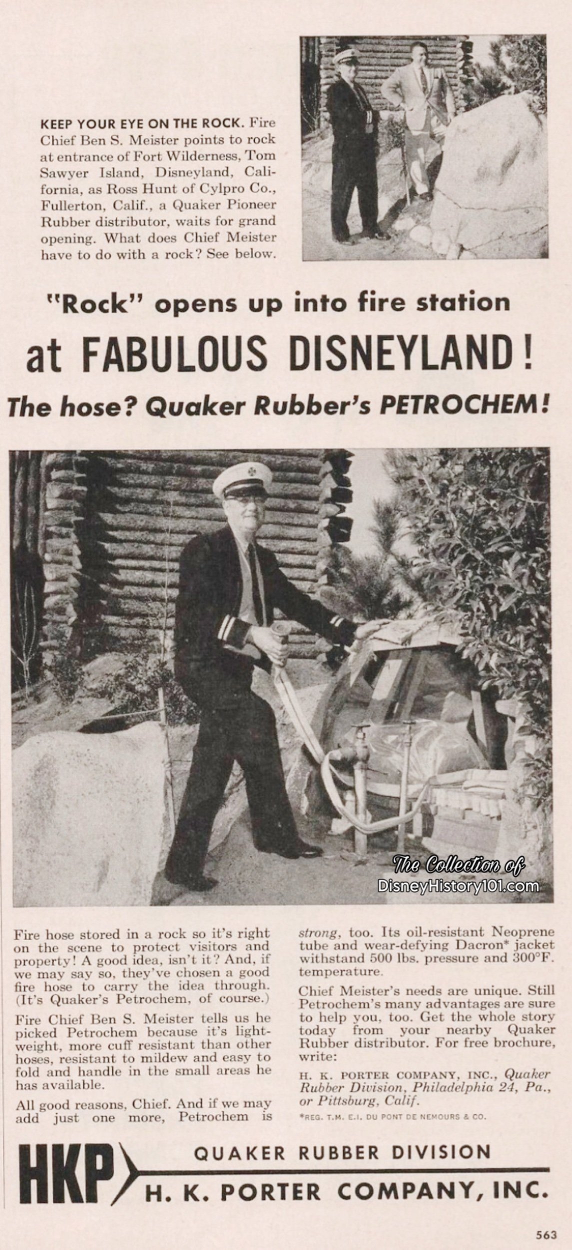 Ben Meister appeared in a promotional article for H.K. Porter Company - manufacturer of fire hoses for Disneyland.