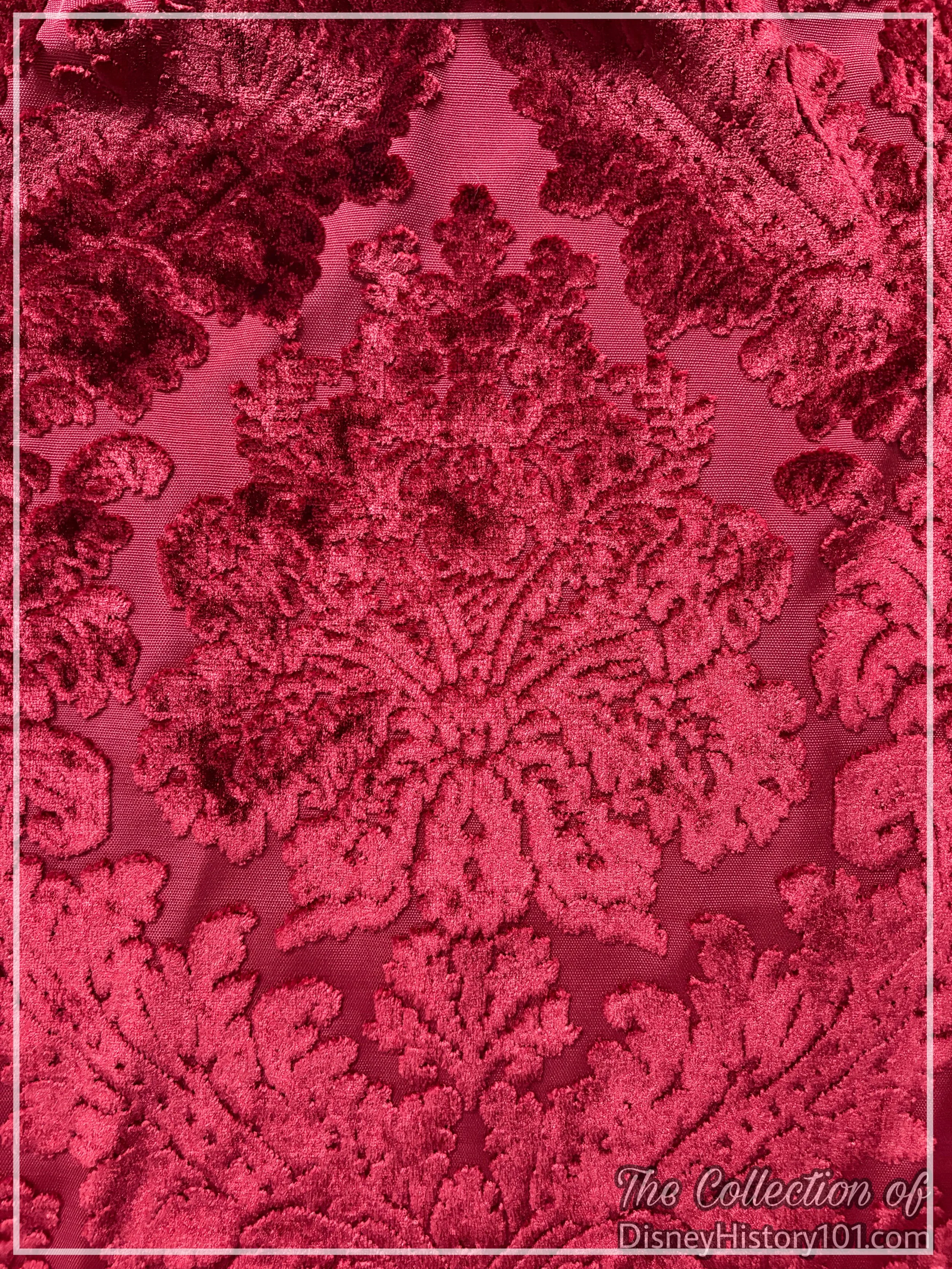 A close-up of the Victorian-era inspired curtains from Walt’s Apartment.