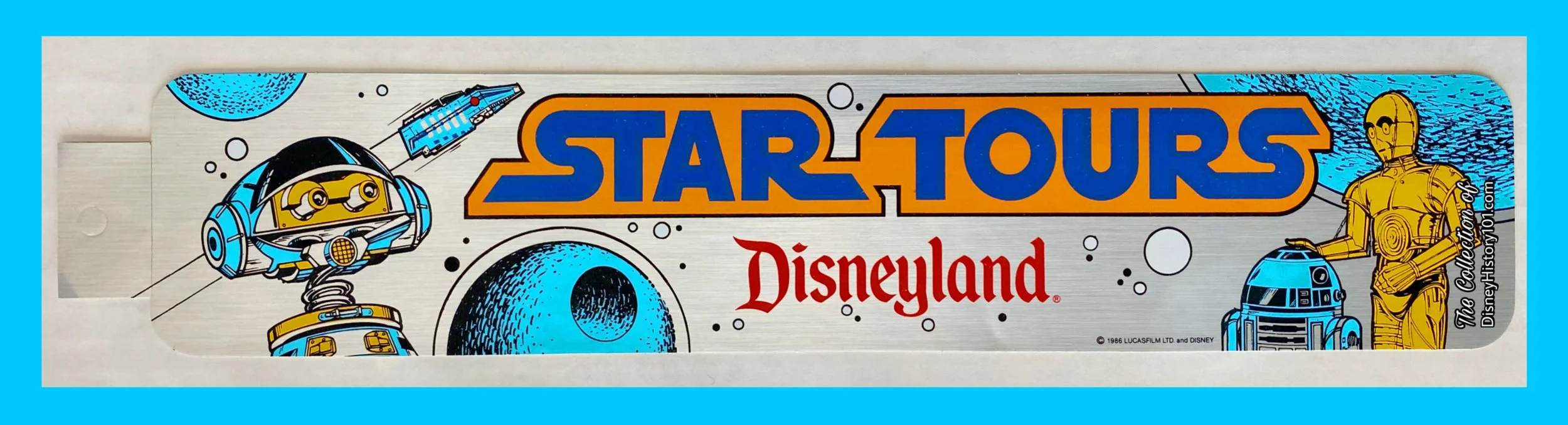 An adhesive sticker souvenir of Star Tours at Disneyland.