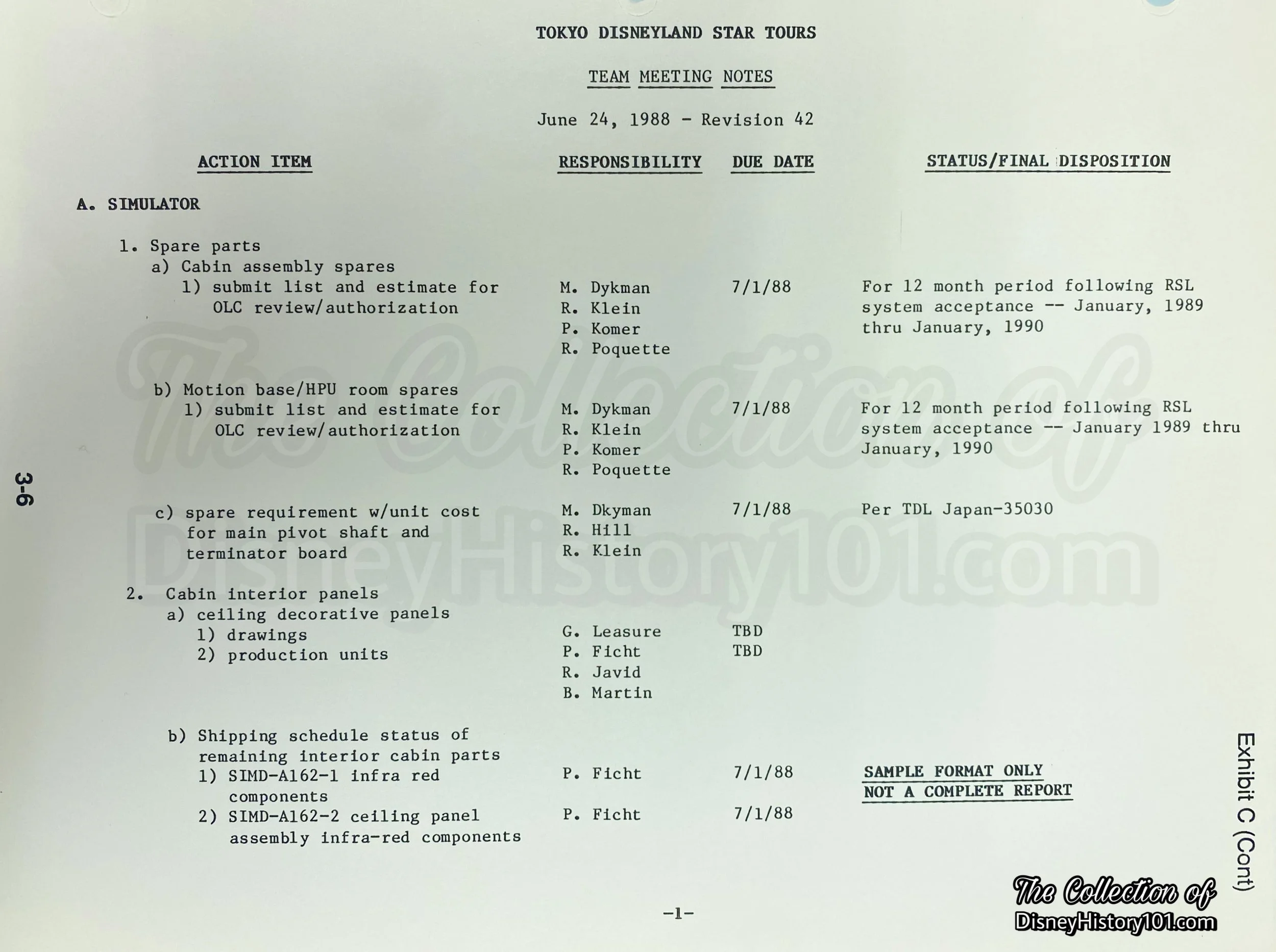 Tokyo Disneyland Star Tours Team Meeting Notes (Revised); June 24, 1988.
