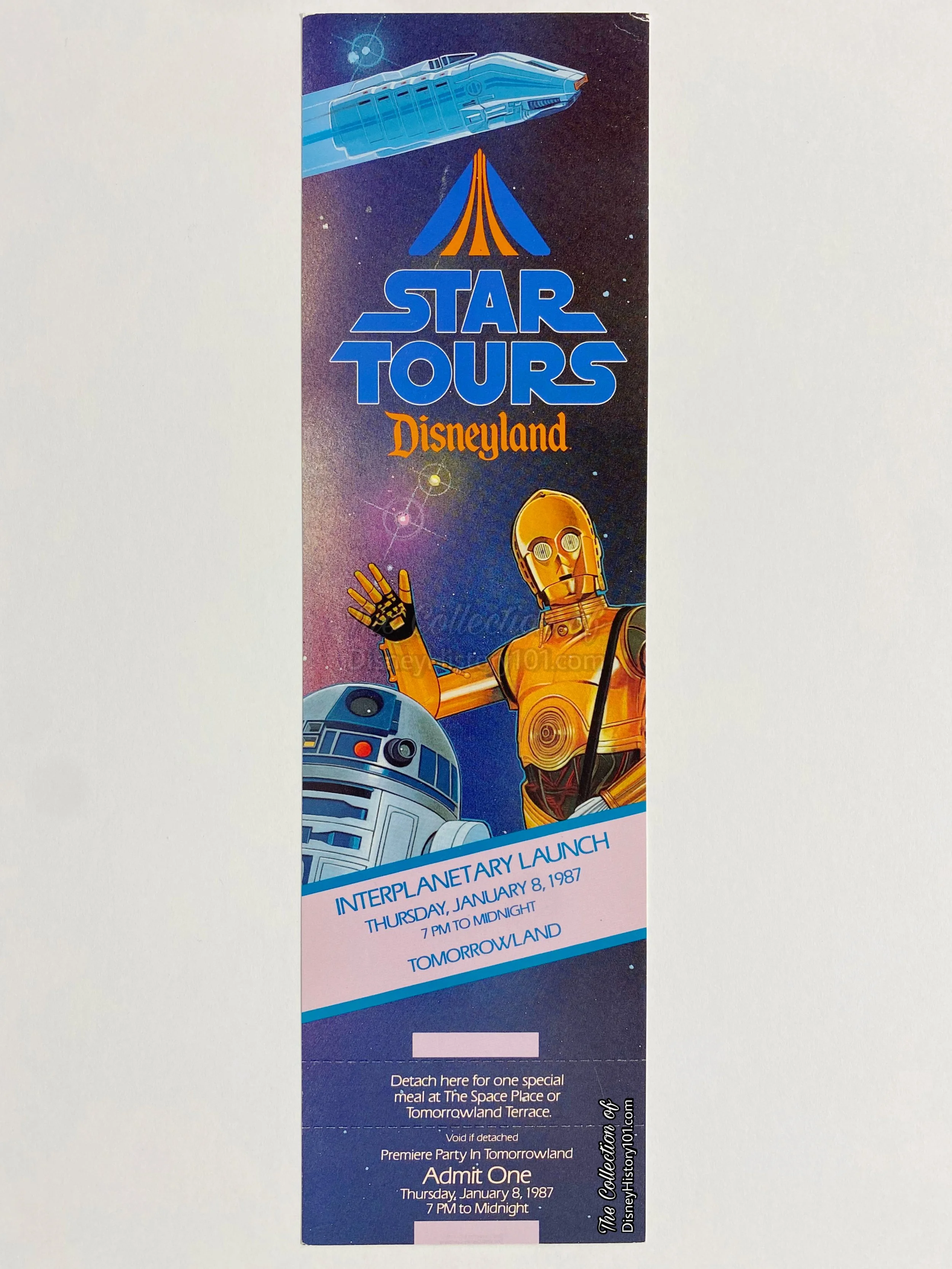    “Launch Party”    The  Star Tours Launch Party  consisted of one continuous operation from 10:00 a.m. Friday, January 9, through 10:00 p.m. Sunday, January 11, 1987. Special Launch Party tickets were sold at the Main Entrance from midnight to 7:00