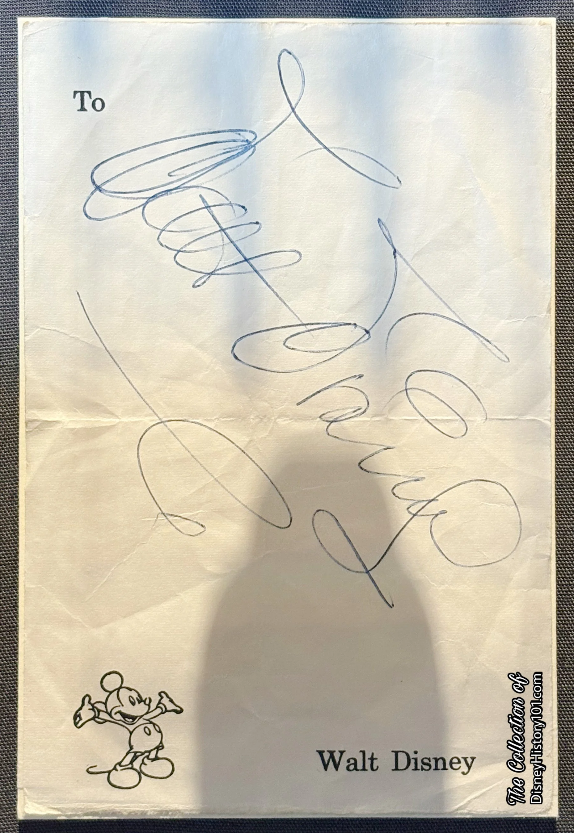 Walt Disney used to keep a batch of pre-signed autographs in his Firehouse Apartment at Disneyland; Walt Disney Family Museum.
