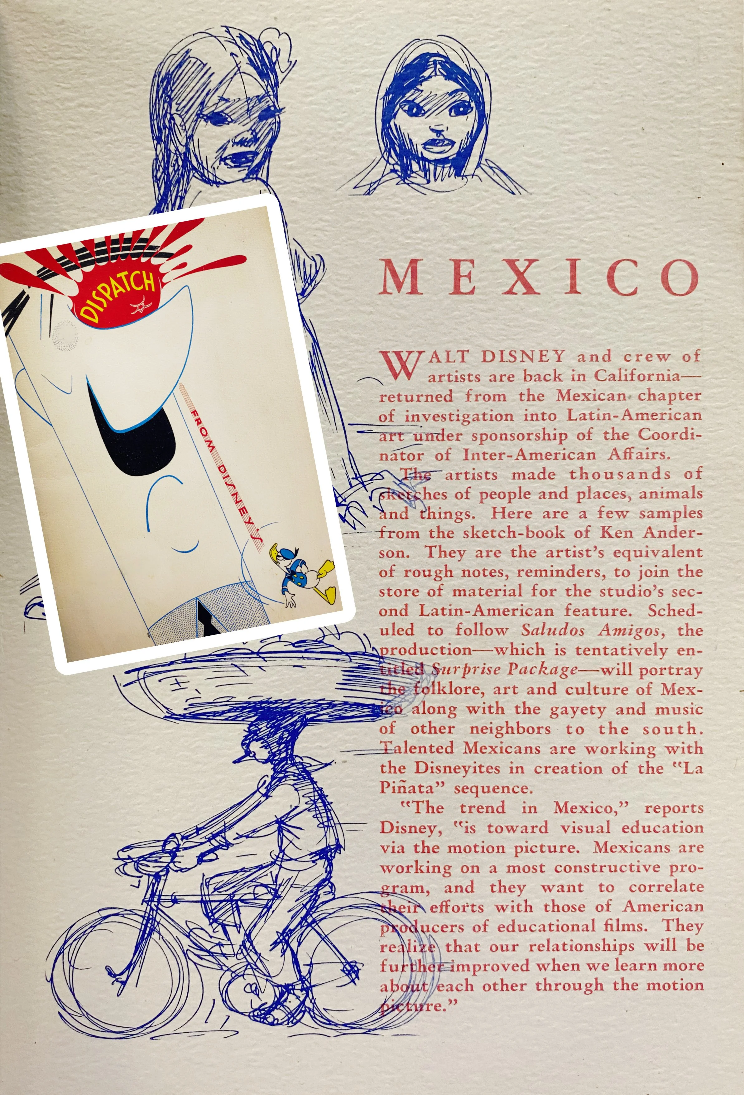Walt Disney Studio Artist Ken Anderson’s sketches from Mexico, published in Dispatch from Disney’s; © W.D.P. 1943.