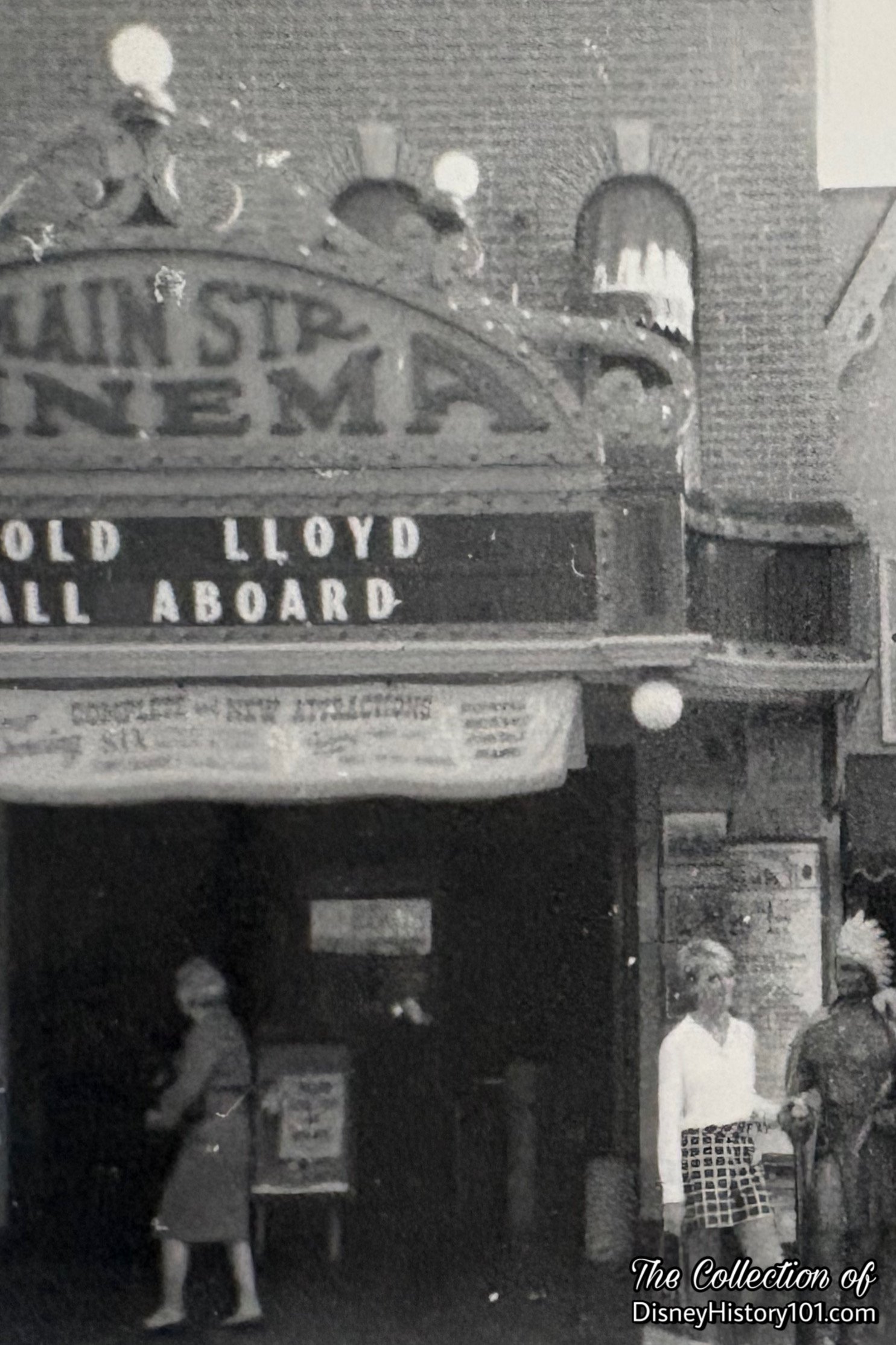 Main Street Cinema advertising the showing of “All Aboard” starring Harold Lloyd; 1960s.