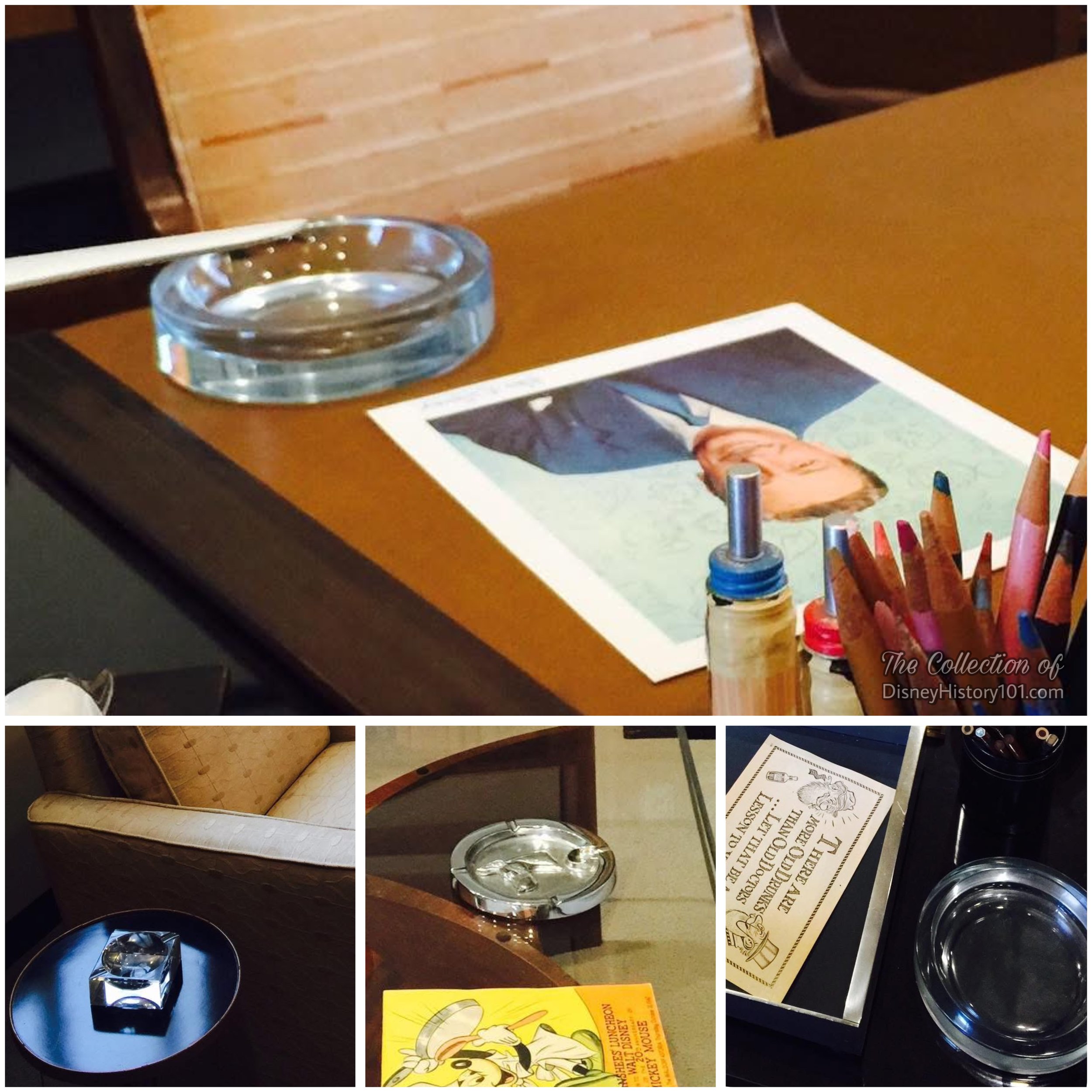 Ash trays in Walt Disney’s Formal and Working Offices of 3H at the Walt Disney Studios, placed in their original locations, by the team of the Walt Disney Archives.