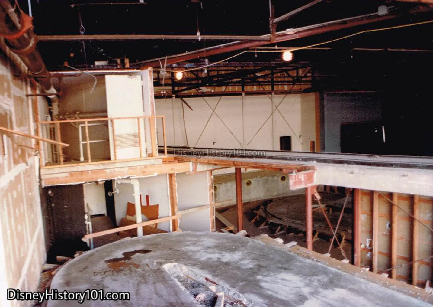 Construction along the PeopleMover tracks thru the future site of Star Tours, c. 1985-1986.