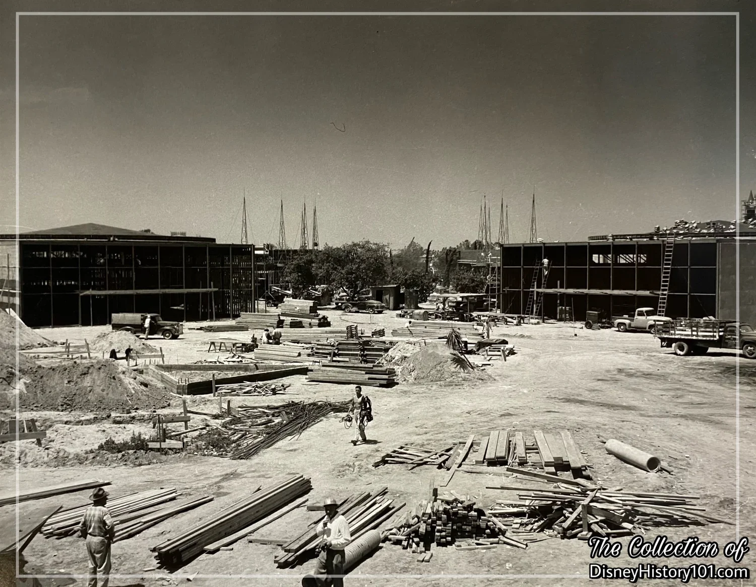 The construction of the North Rotunda Building & South Rotunda Buildings in Tomorrowland; ©Walt Disney Productions.