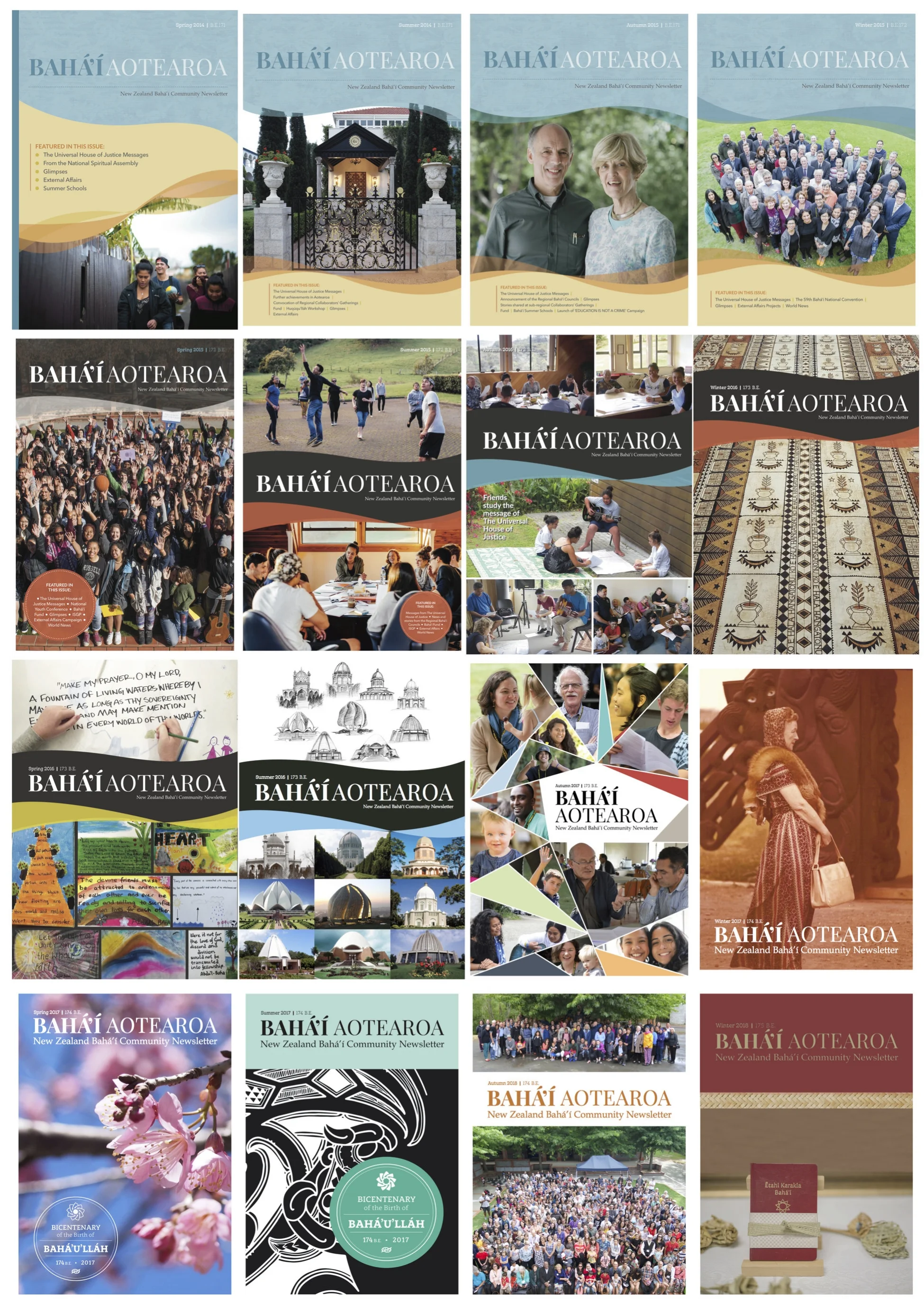 Covers of the last 16 issues of National Newsletter