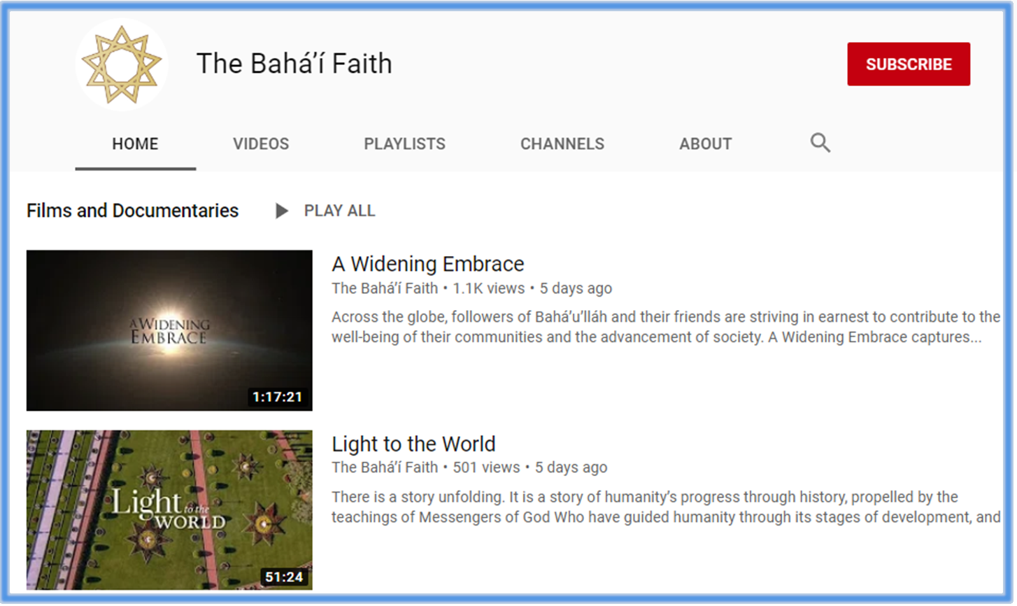 New official YouTube channel shares films from the Bahá’í World Centre