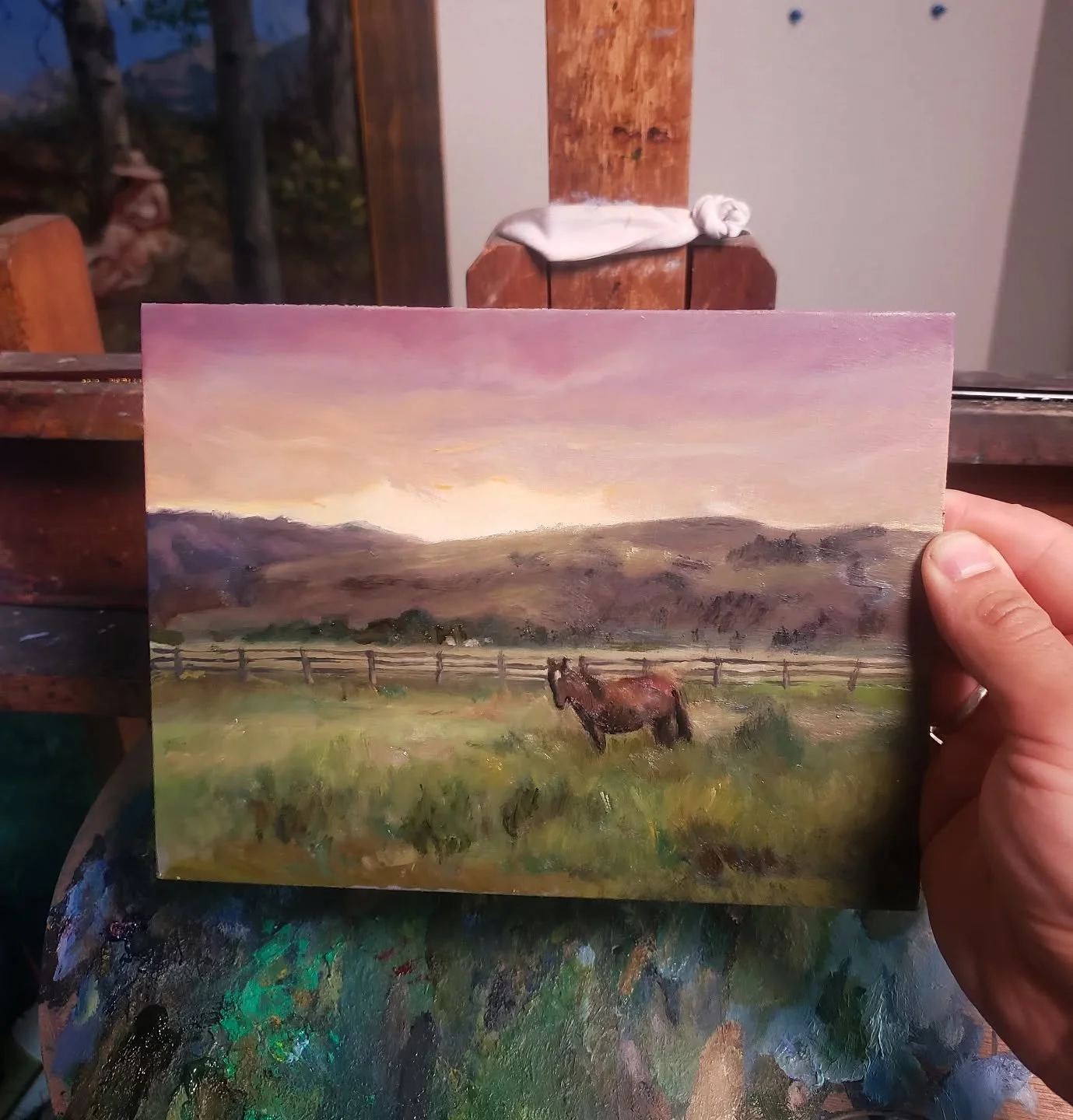 A study for the next bigger painting. Spotted in my favorite Swan Valley, Idaho.
 
 
 
#swanvalley #equestrian #horseart #wildlifeart #landscapeart #artstudy #oilpainting #idahonature #sunset #nikitabudkov