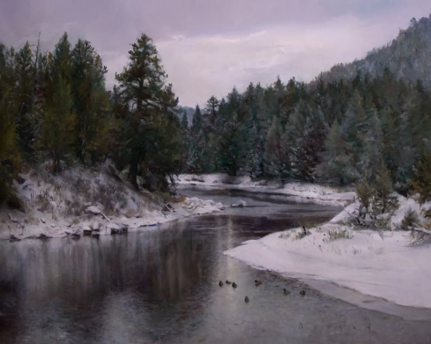 My new 16" x 20" landscape painting "Gleaming in Shadow, Grand Teton National Forest" will be soon on view at @horizon_fine_art in Jackson, WY. 

Started en plein air amid the morning cold, this piece captures the less known, hush