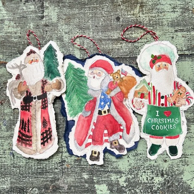 Hand painted watercolor Santa ornament