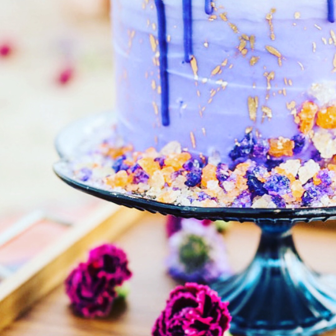 Purple Drip Cake, Gold Splatter