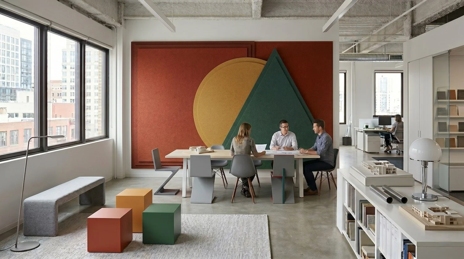 Bespoke Petfelt acoustic wall panel art in a london office..jpeg
