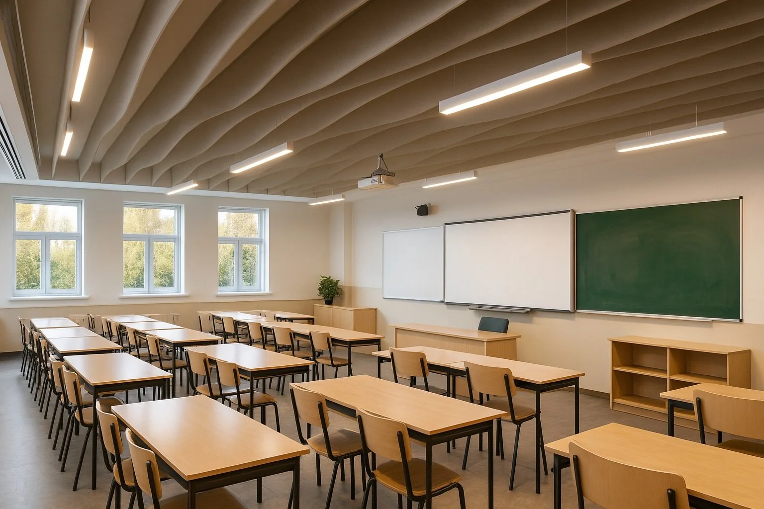 PetFelt Acoustic ceiling Baffles (curves) in UK school classroom.jpeg