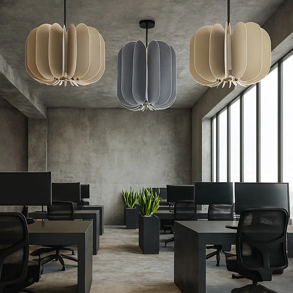 Pet felt Bloom acoustic ceiling pendant lamp in uk office.jpeg
