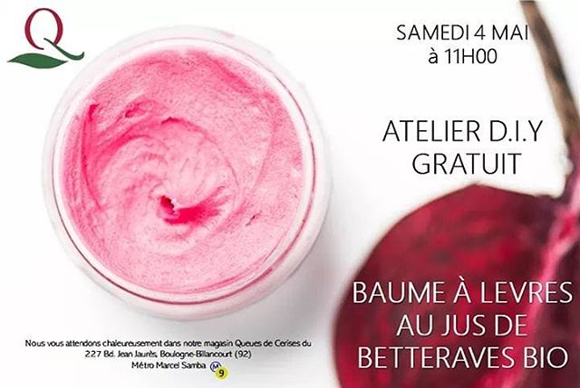 C'est bient&ocirc;t la fin des vacances... continuez &agrave; prendre du bon temps et venez profiter d'un atelier DIY GRATUIT avec C&eacute;cile pour r&eacute;aliser votre baume &agrave; l&egrave;vres au jus de betteraves bio ! 🍃💋 Magasin Queues de