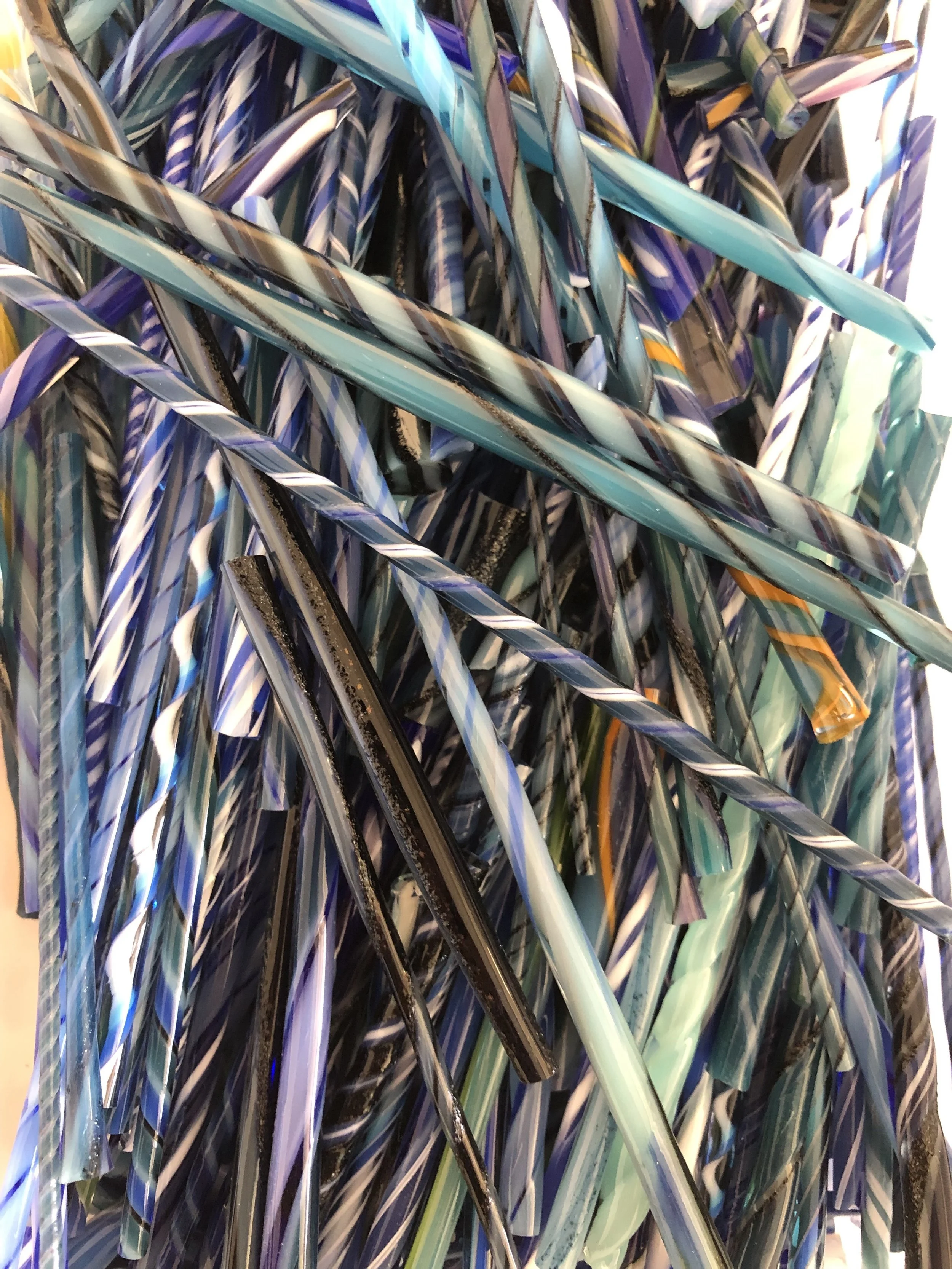 COE 90 Bullseye Glass Twisty Cane Scrap | Blue