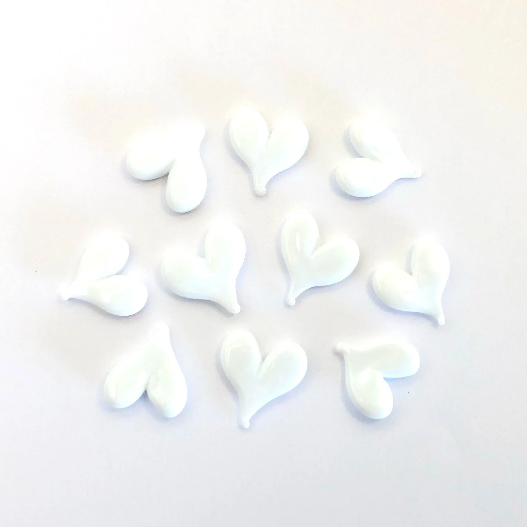 Hearts | Opaque White | COE 90 Bullseye Glass | Pack of 10