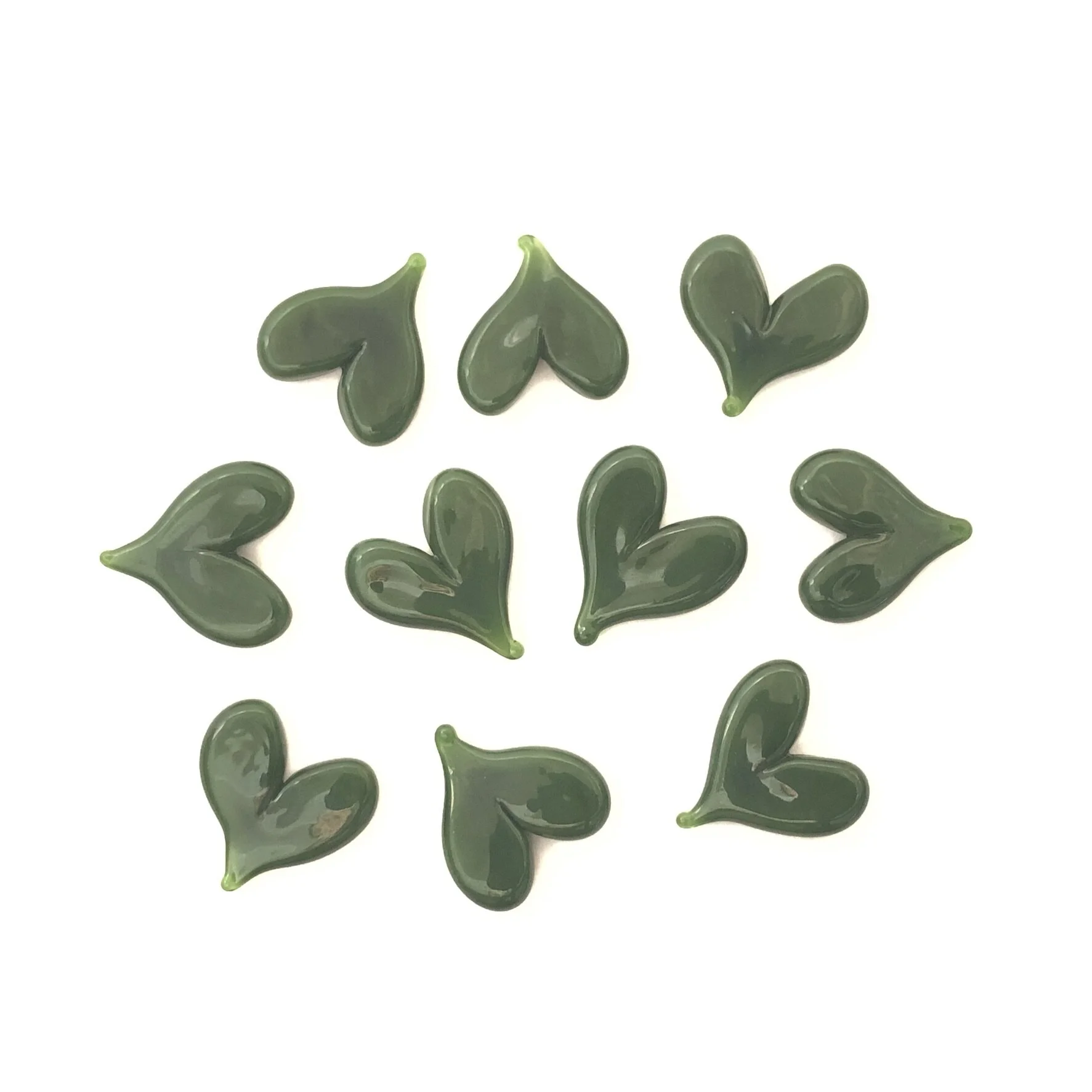 Hearts | Deep Forest Green | COE 90 Bullseye Glass | Pack of 10