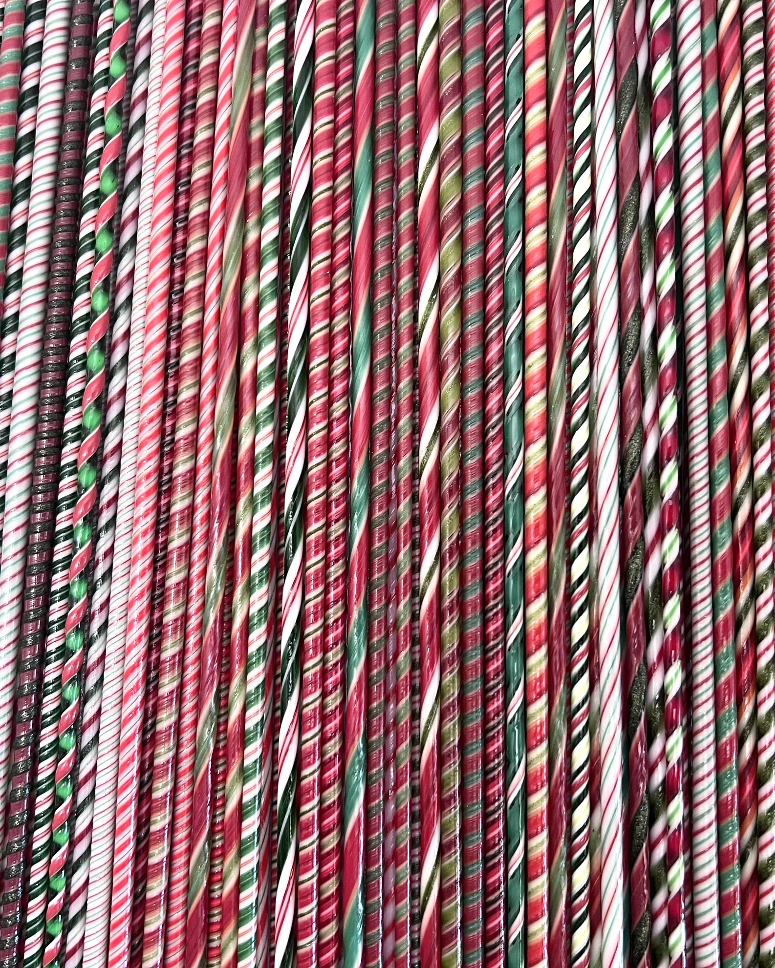 Twisted Glass Canes | COE 90 Bullseye Glass | Christmas | Five 10 Inch