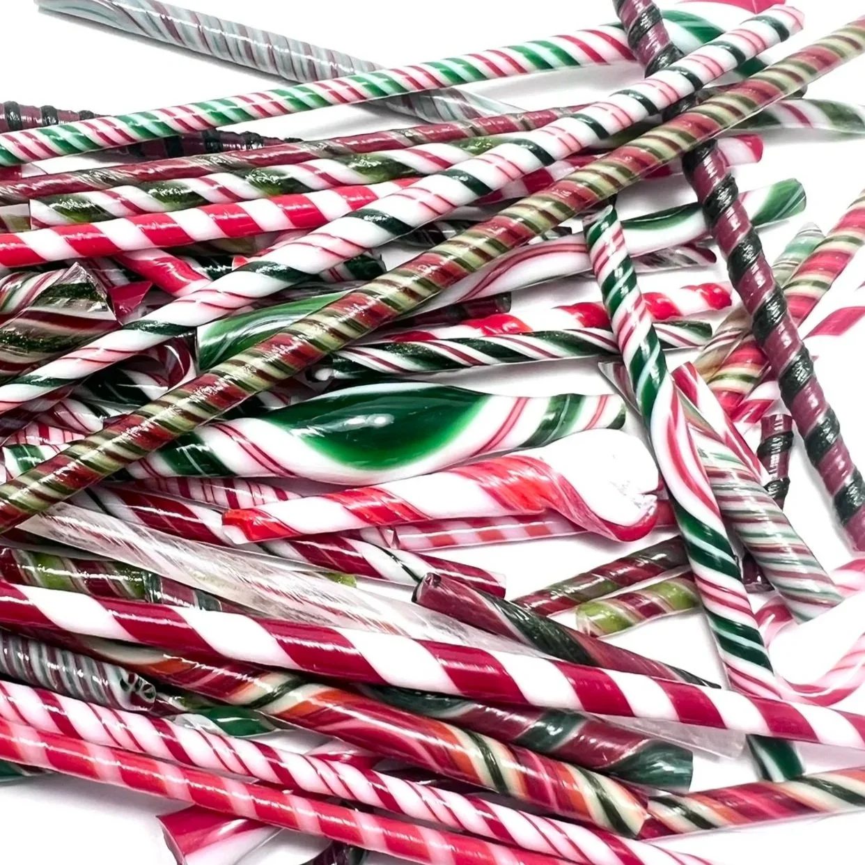 COE 90 Bullseye Glass Twisty Cane Scrap | Red White Green