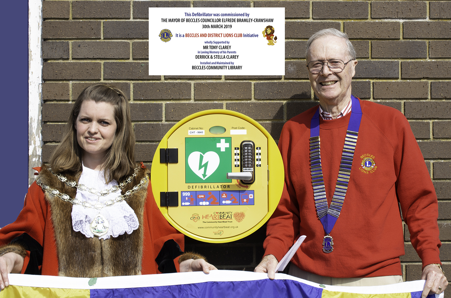Beccles Mayor Councillor Elfrede Brambley-Crawshaw with Lion President Chris Lambert