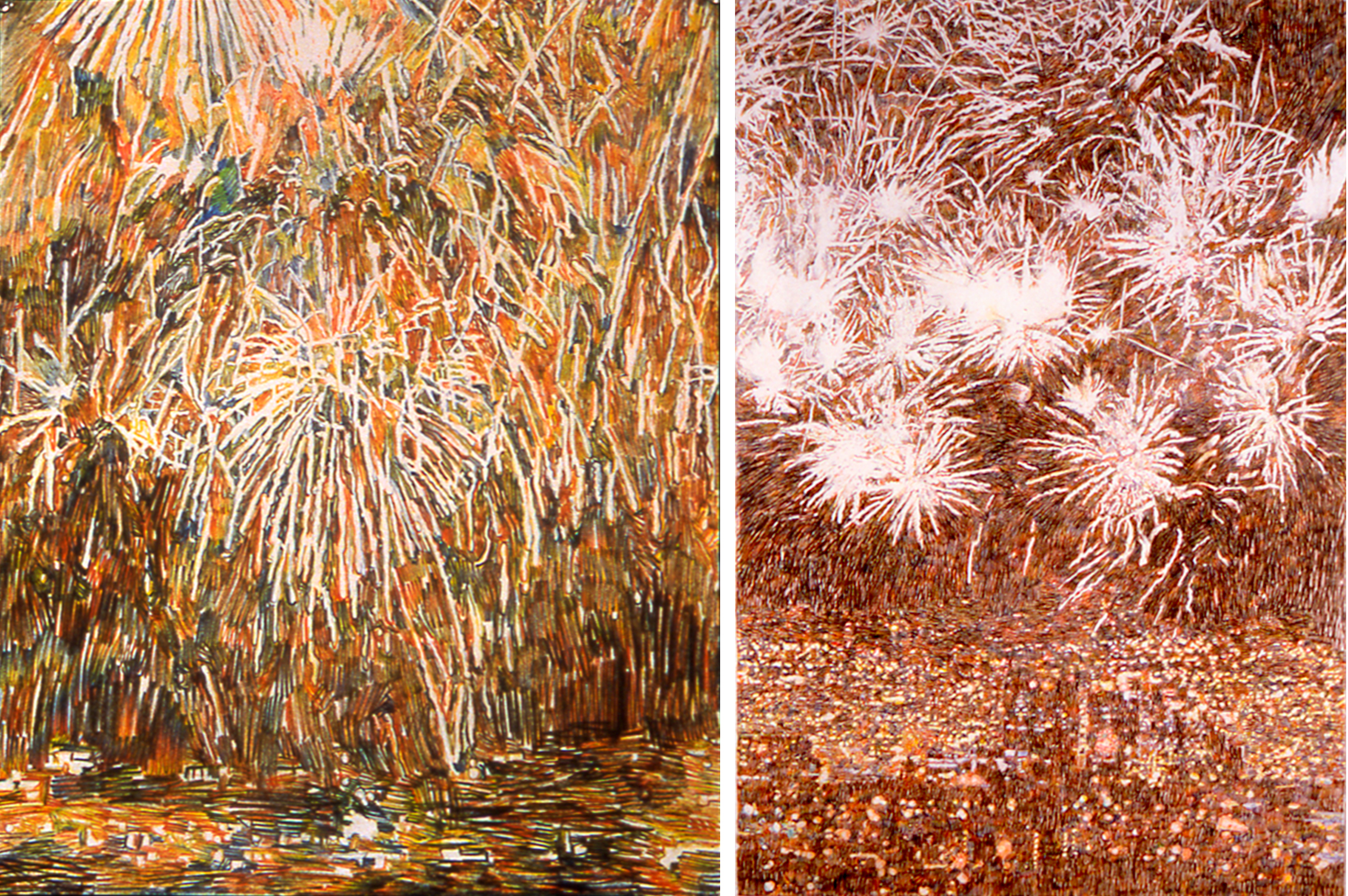 Fireworks 1, Pyrotechnics (Petardes), 2003, Quattro Colored Pencil on Paper, 59 3/4 x 40 7/8 inches, Permanent Collection of the Yale Gallery of Art 