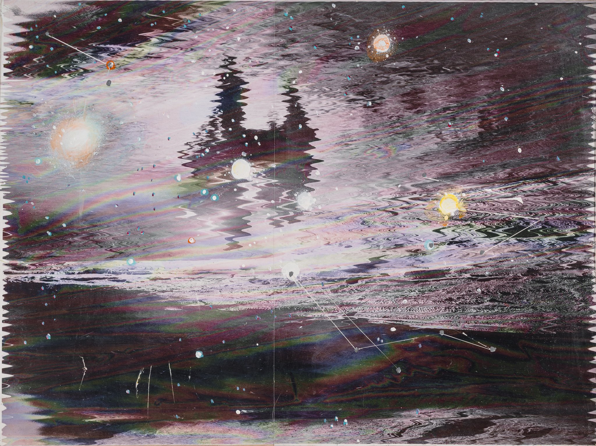 Echo River (Fly By Night), 2023-2024, Mixed Media Painting on Wood Panel; 18 x 24 inches