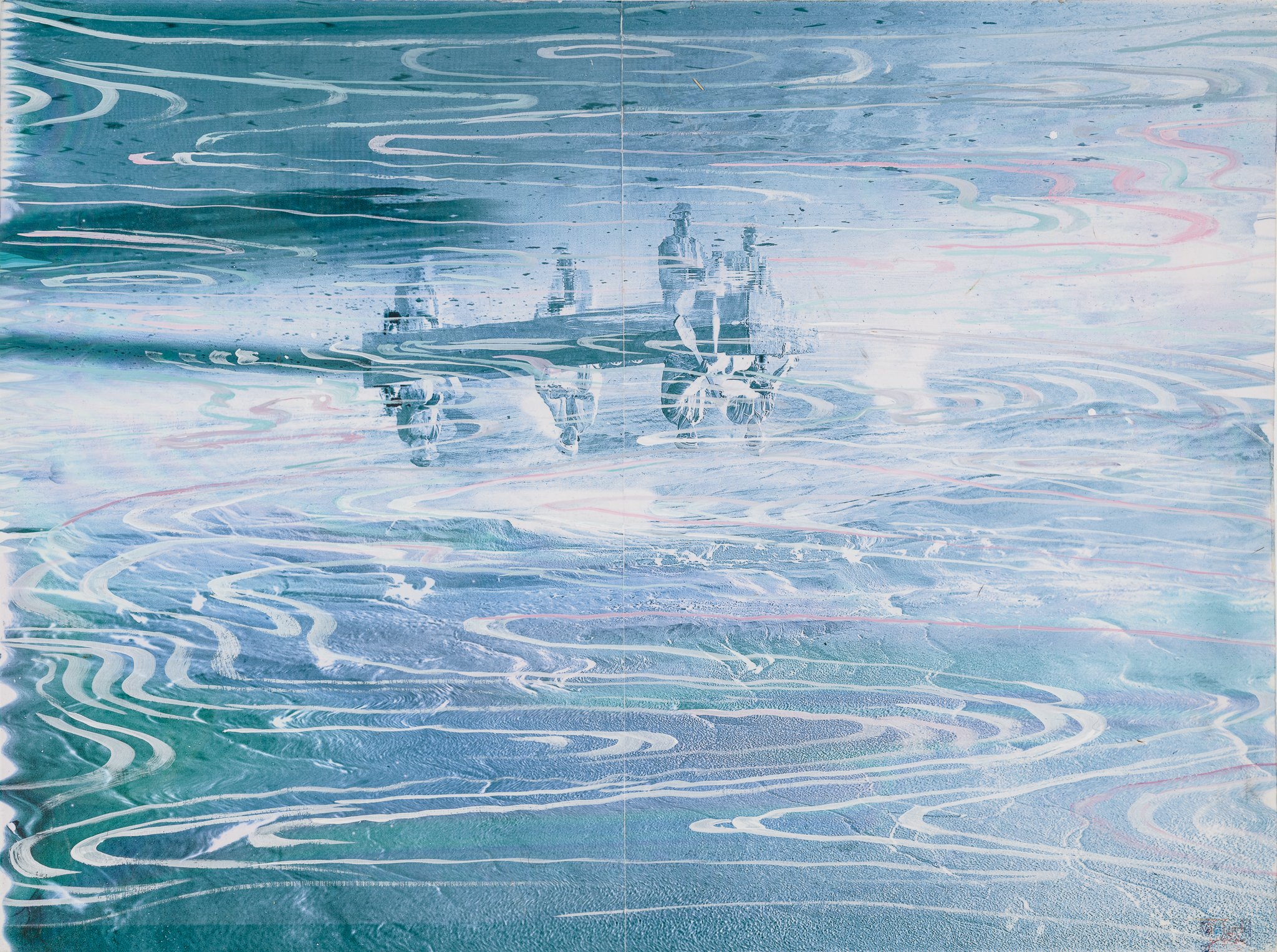 Echo River (Slip Stream), 2023, Mixed Media Painting on Wood Panel; 18 x 24 inches