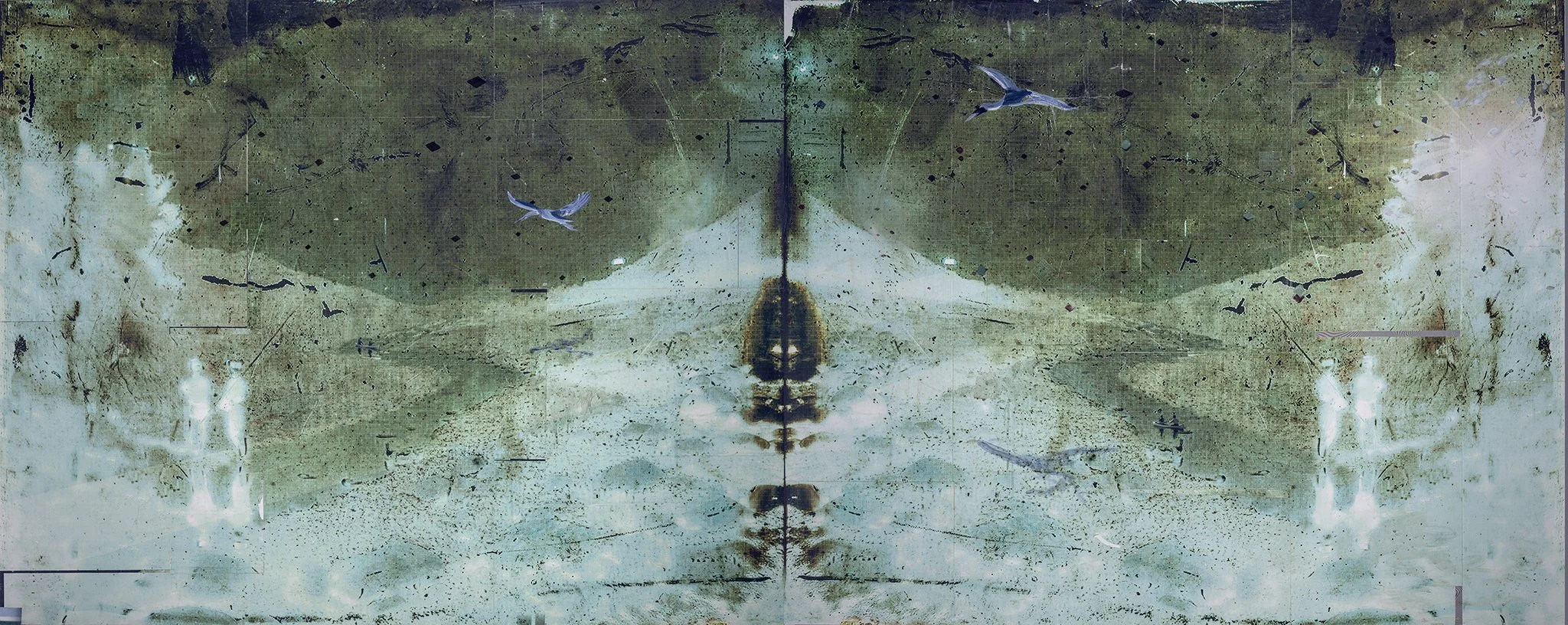 Duology (Twinsburg), 2025, Mixed Media Painting on Wood Panel; (diptych) 48 x 120 inches