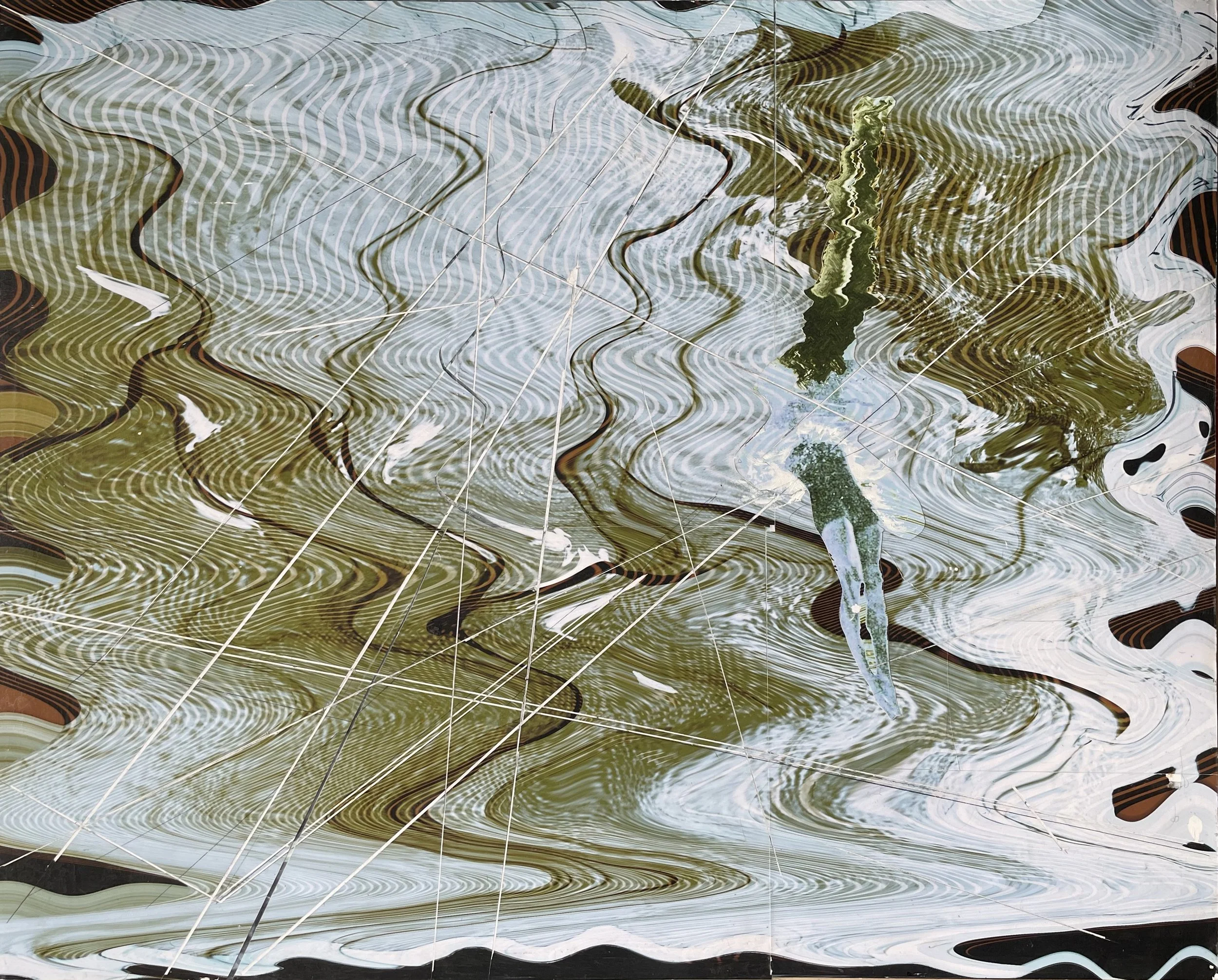 Divers (Surfacing), 2024,  Mixed Media Painting on Wood Panel; 24 x 30 inches