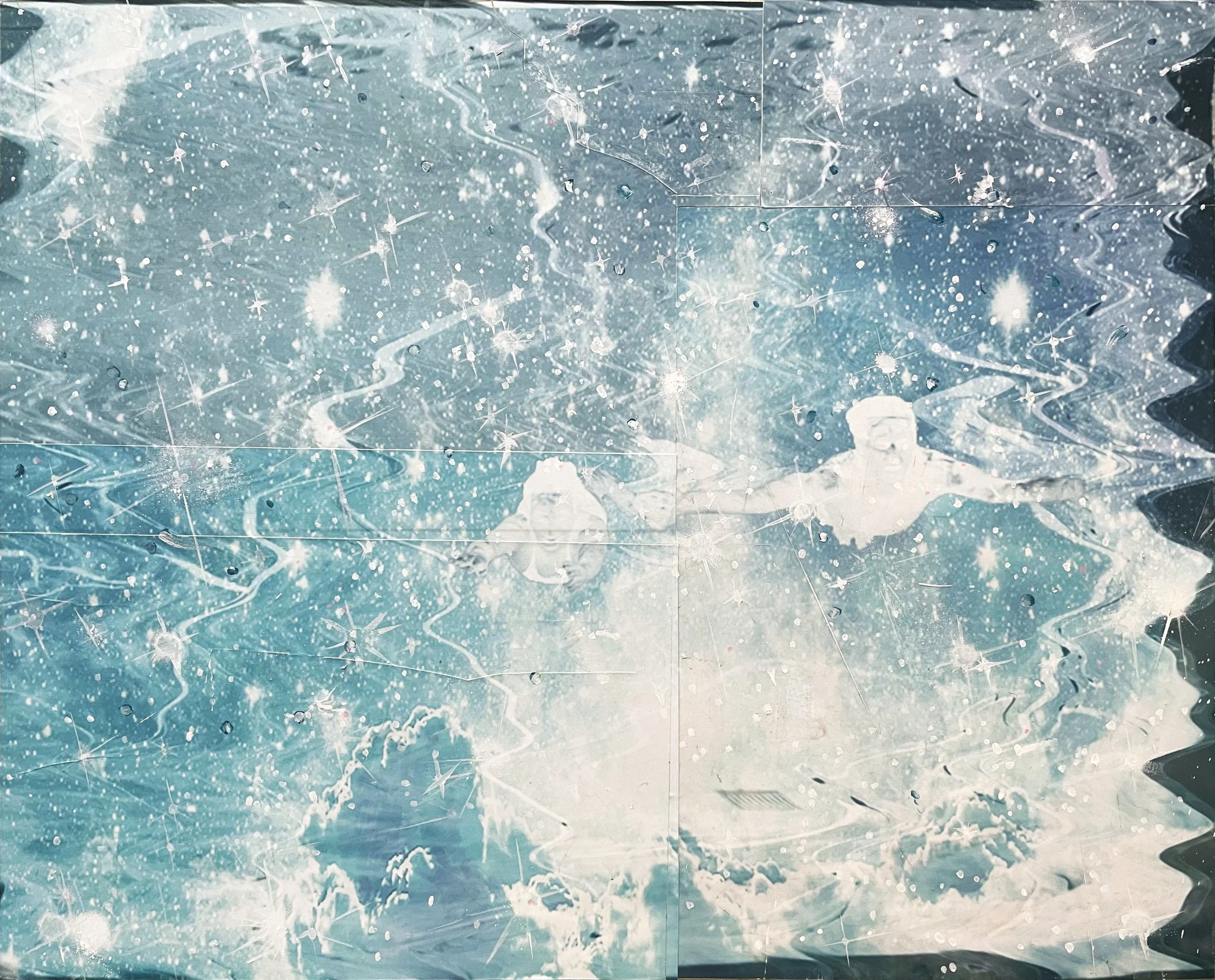 Aquanauts (Air Apparent), 2024,  Mixed Media Painting on Wood Panel; 24 x 30 inches