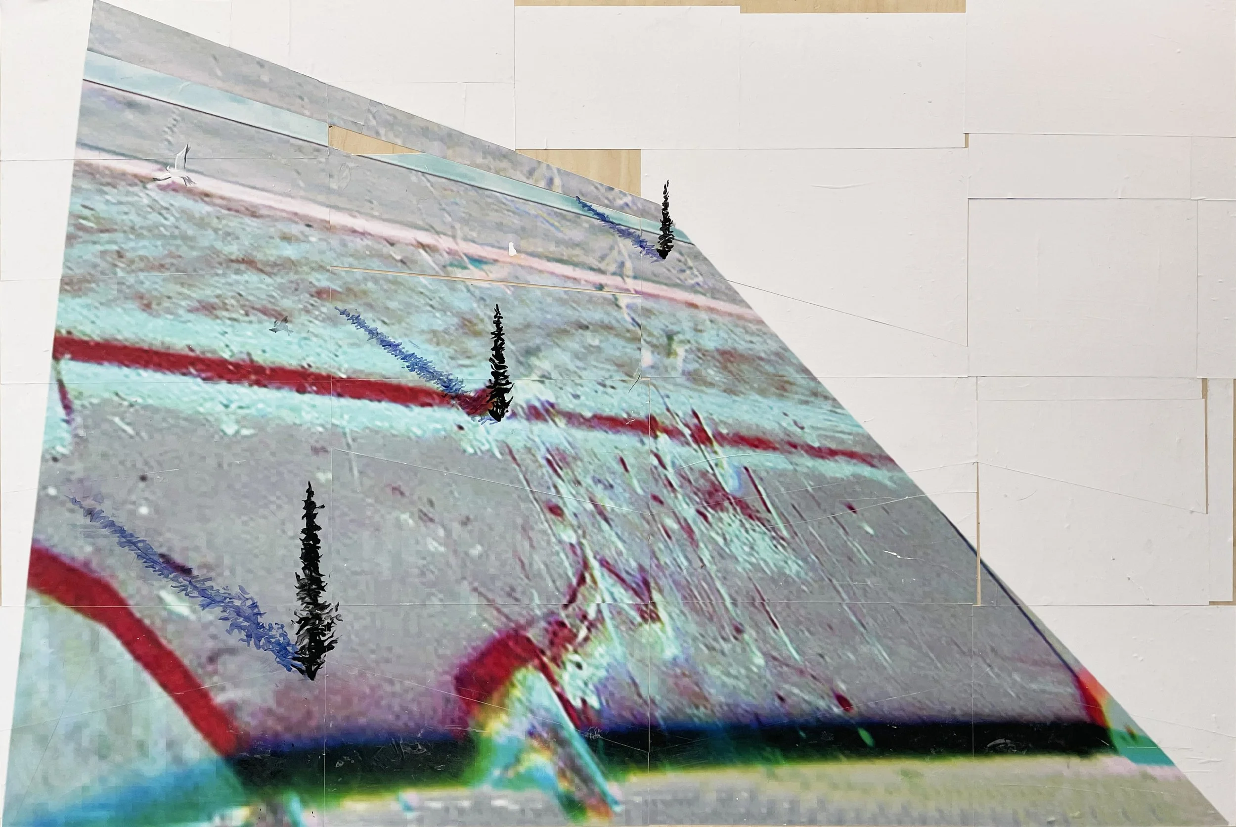 Pinetum, 2023,  Mixed Media Painting on Wood Panel; 48 x 72 inches