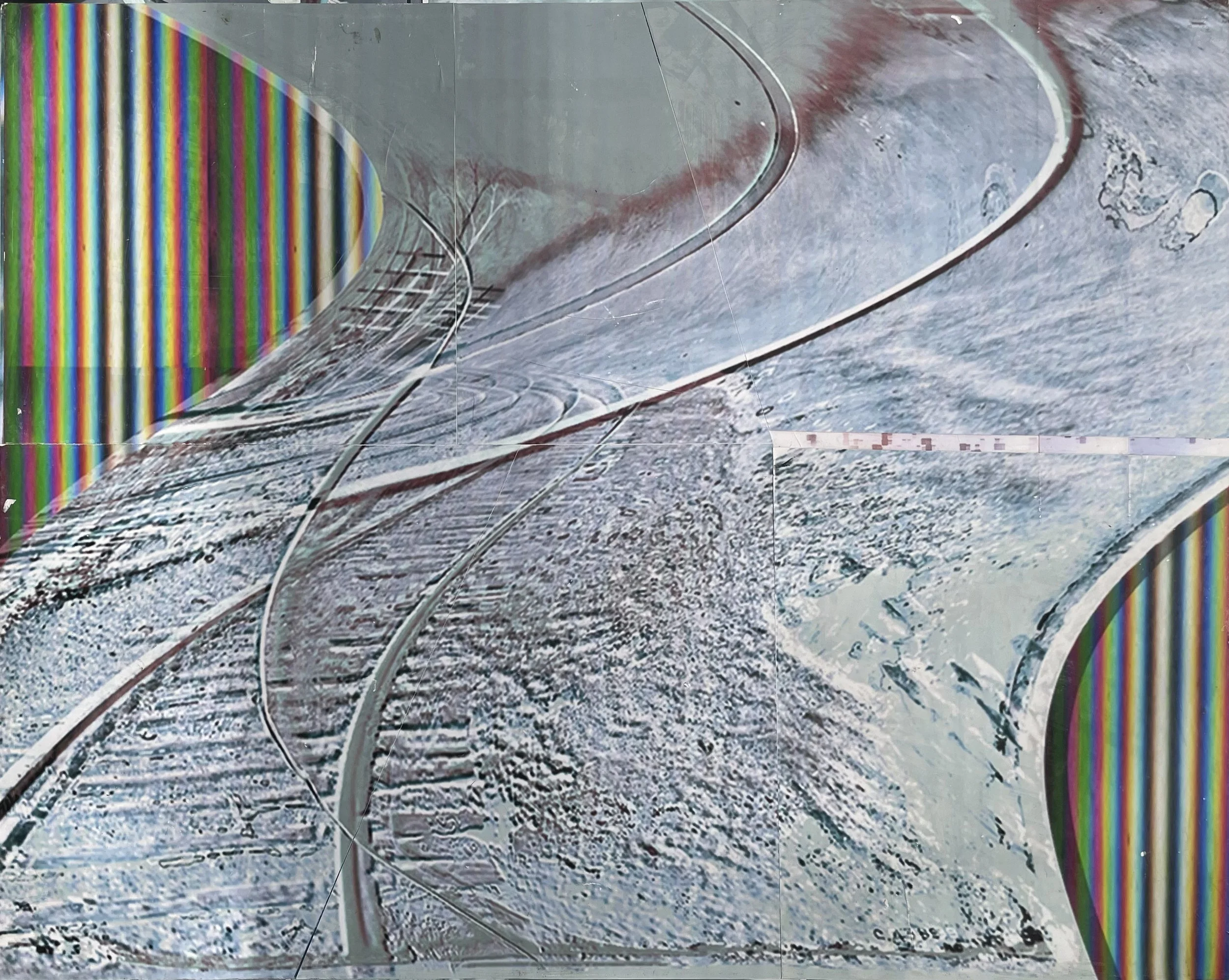 Trax II, 2025,  Mixed Media Painting on Wood Panel; 24 x 30 inches