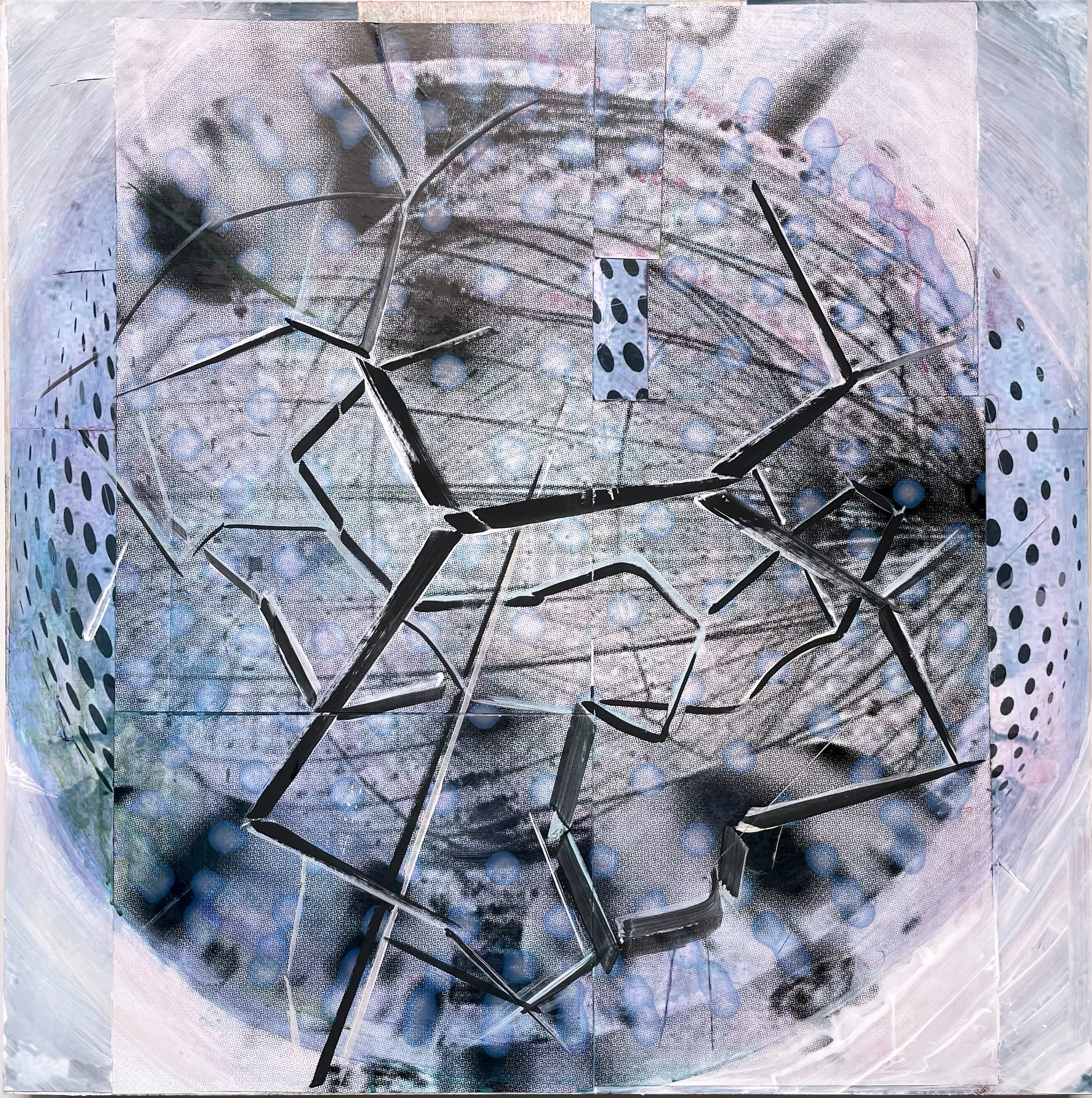 Neutrino/Bambino 3, 2021,  Mixed Media Painting on Wood Panel; 30 x 30 inches