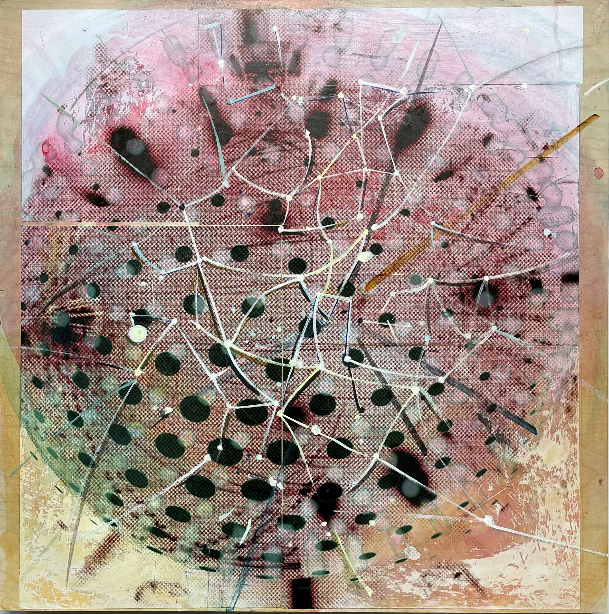 Neutrino/Bambino 4, 2021, Mixed Media Painting on Wood Panel; 30 x 30 inches