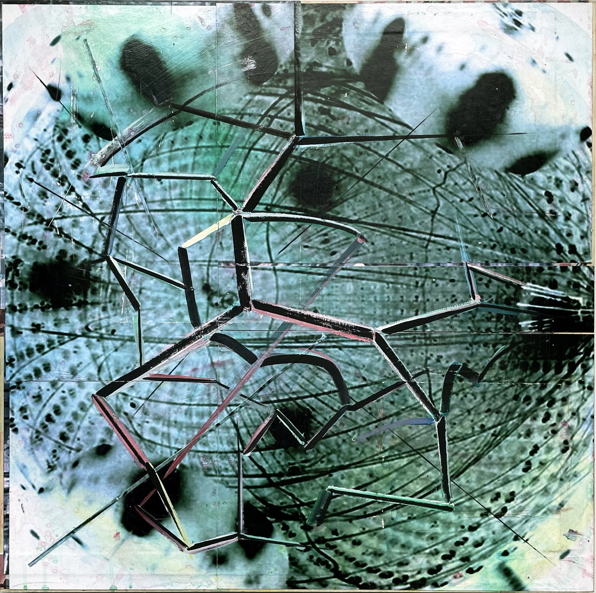 Neutrino/Bambino 5, 2021, Mixed Media Painting on Wood Panel; 30 x 30 inches