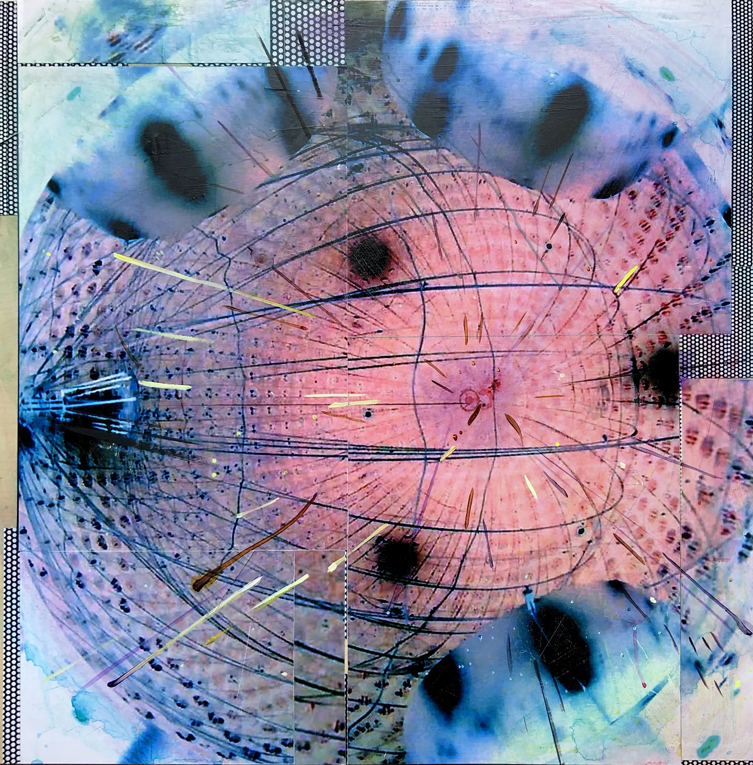 Neutrino/Bambino 1, 2021,  Mixed Media Painting on Wood Panel; 30 x 30 inches