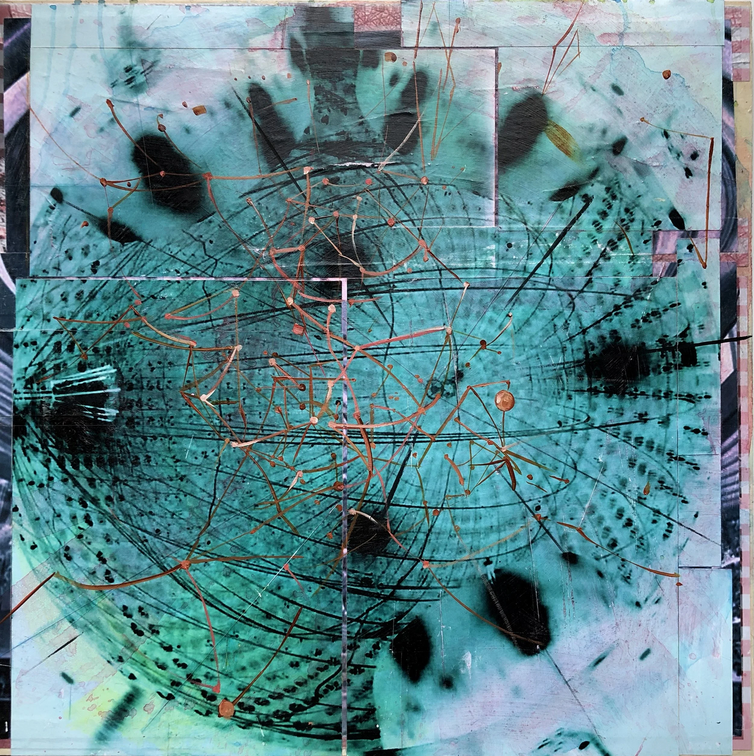 Neutrino/Bambino 2, 2021,  Mixed Media Painting on Wood Panel; 30 x 30 inches