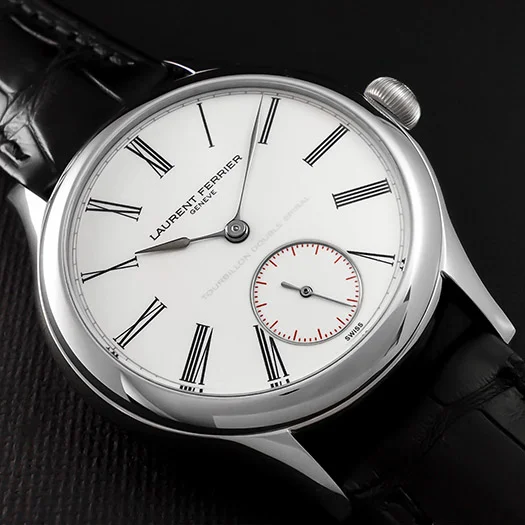 The light-gray type on the Galet Classic's dial offers the only hint that there’s a tourbillon on the back.
