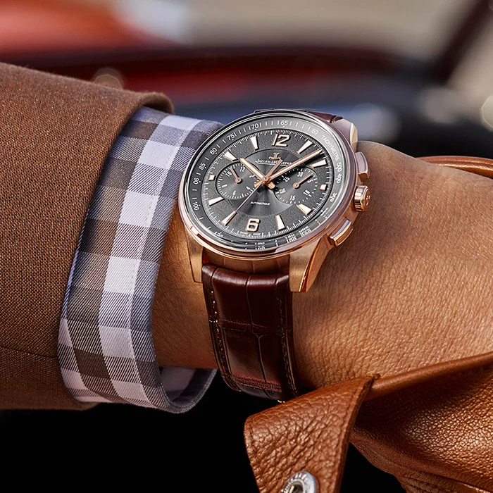 This rose gold Polaris Chronograph is the only model in the new collection available in a precious metal.