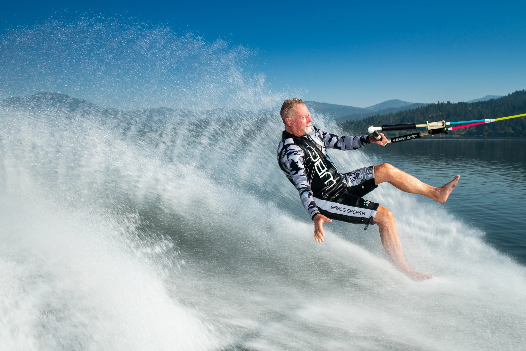 Dave on Hauser Lake Barefoot Waterskiing