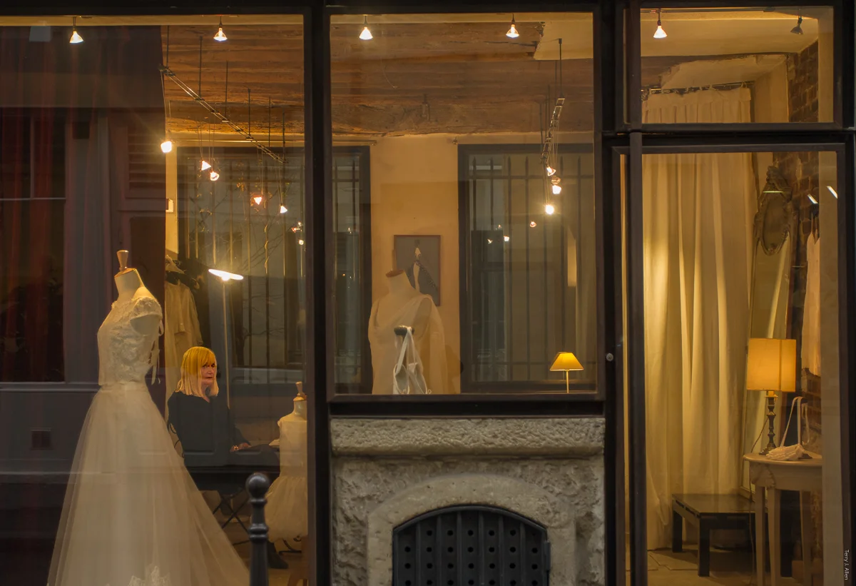 Alone in a Paris bridal shop