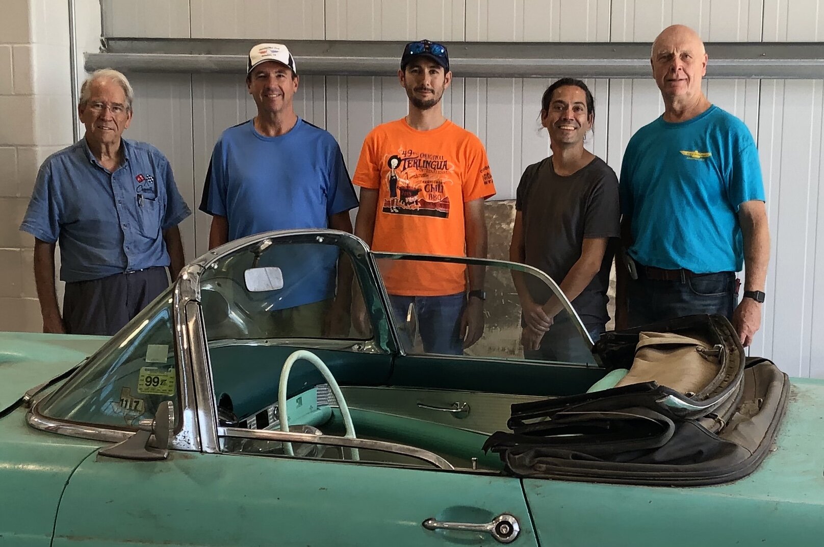 Team delivering '55 Tbird project car to HCC Auto Tech Center